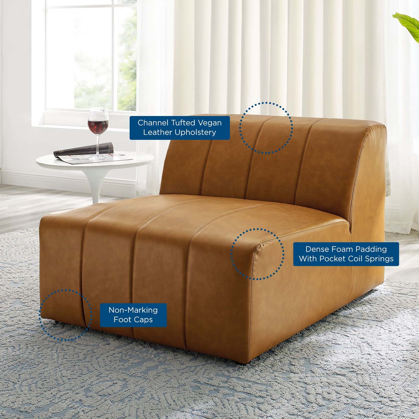 Bartlett Vegan Leather Armless Chair Tan by Modway