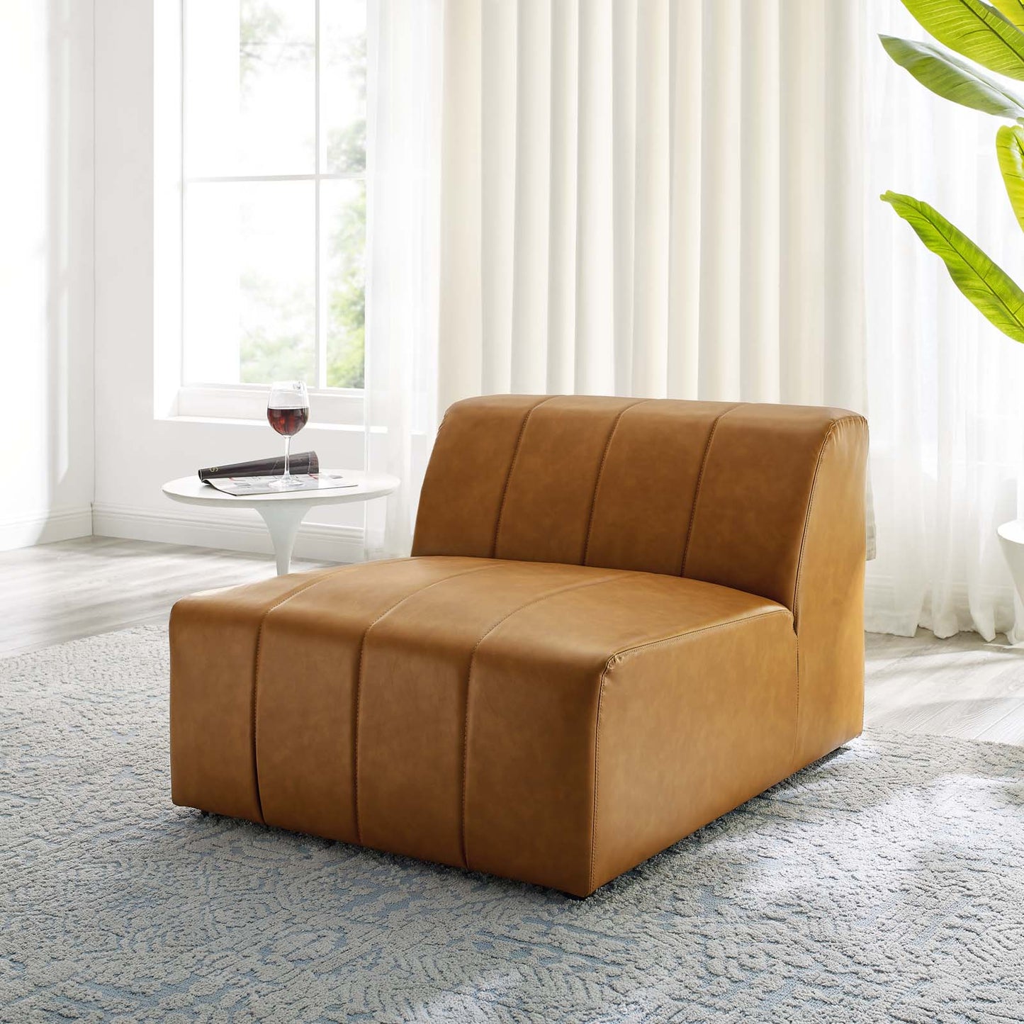 Bartlett Vegan Leather Armless Chair Tan by Modway