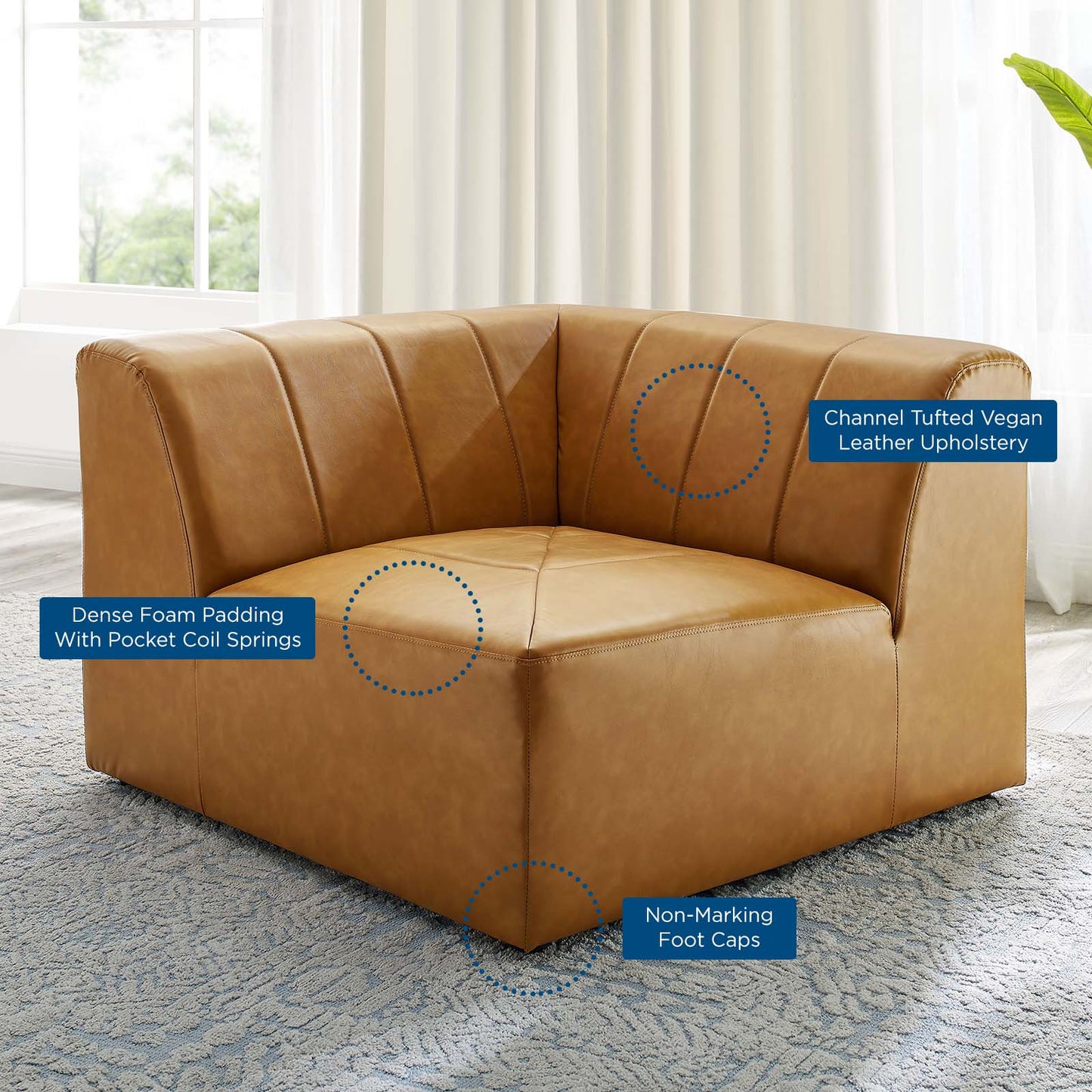 Bartlett Vegan Leather Corner Chair Tan by Modway