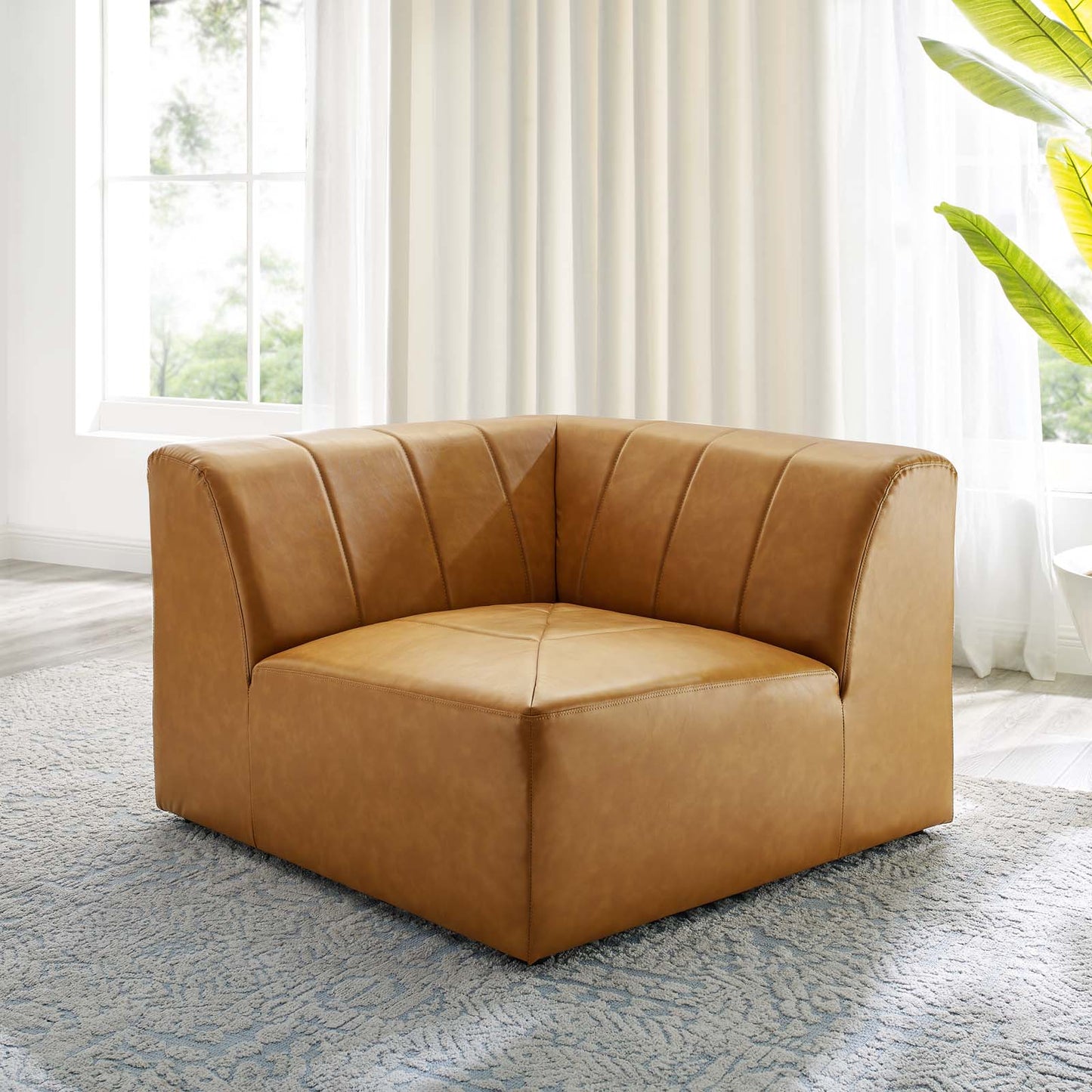 Bartlett Vegan Leather Corner Chair Tan by Modway
