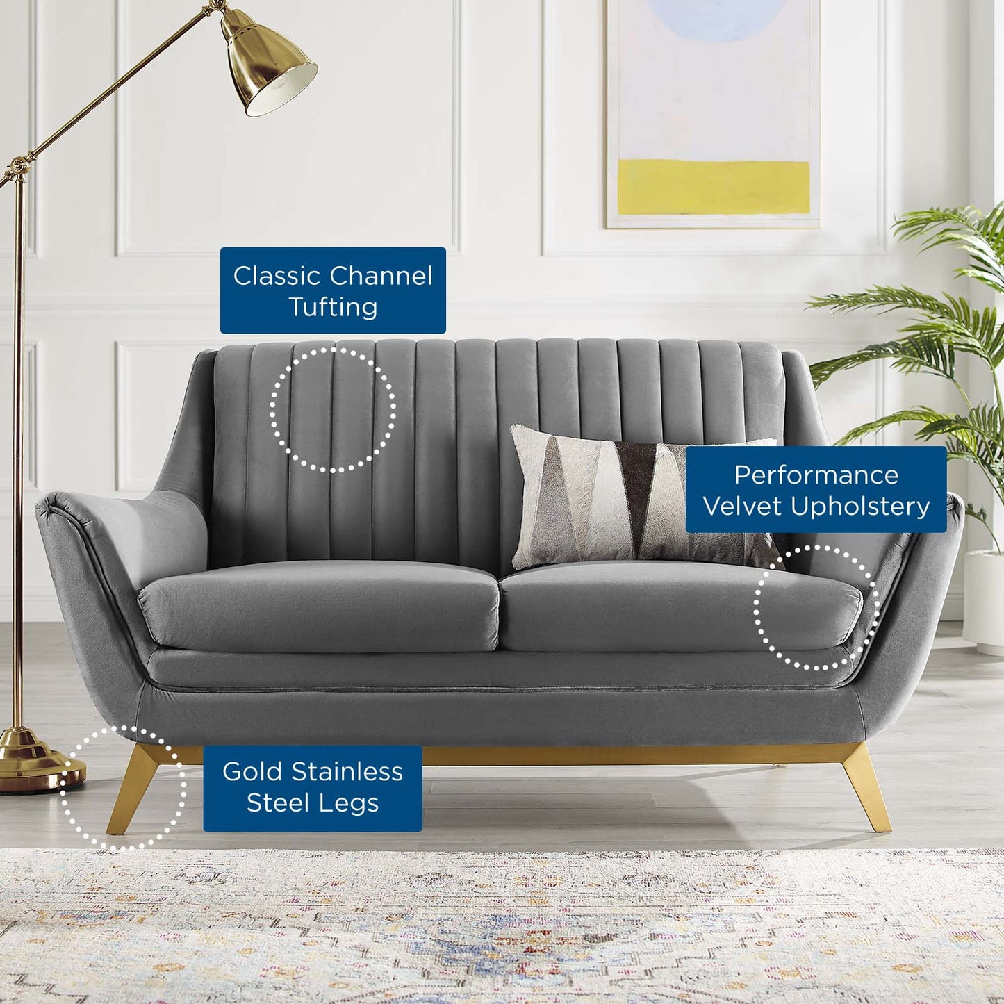 Winsome Channel Tufted Performance Velvet Loveseat Gray by Modway
