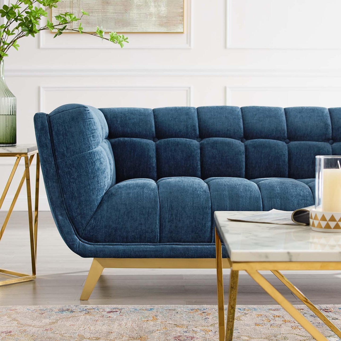Bestow Crushed Performance Velvet Loveseat Navy | Polyester by Modway