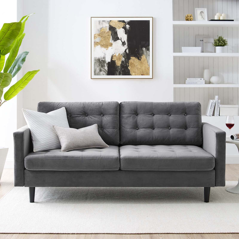 Exalt Tufted Performance Velvet Sofa in Gray by Modway