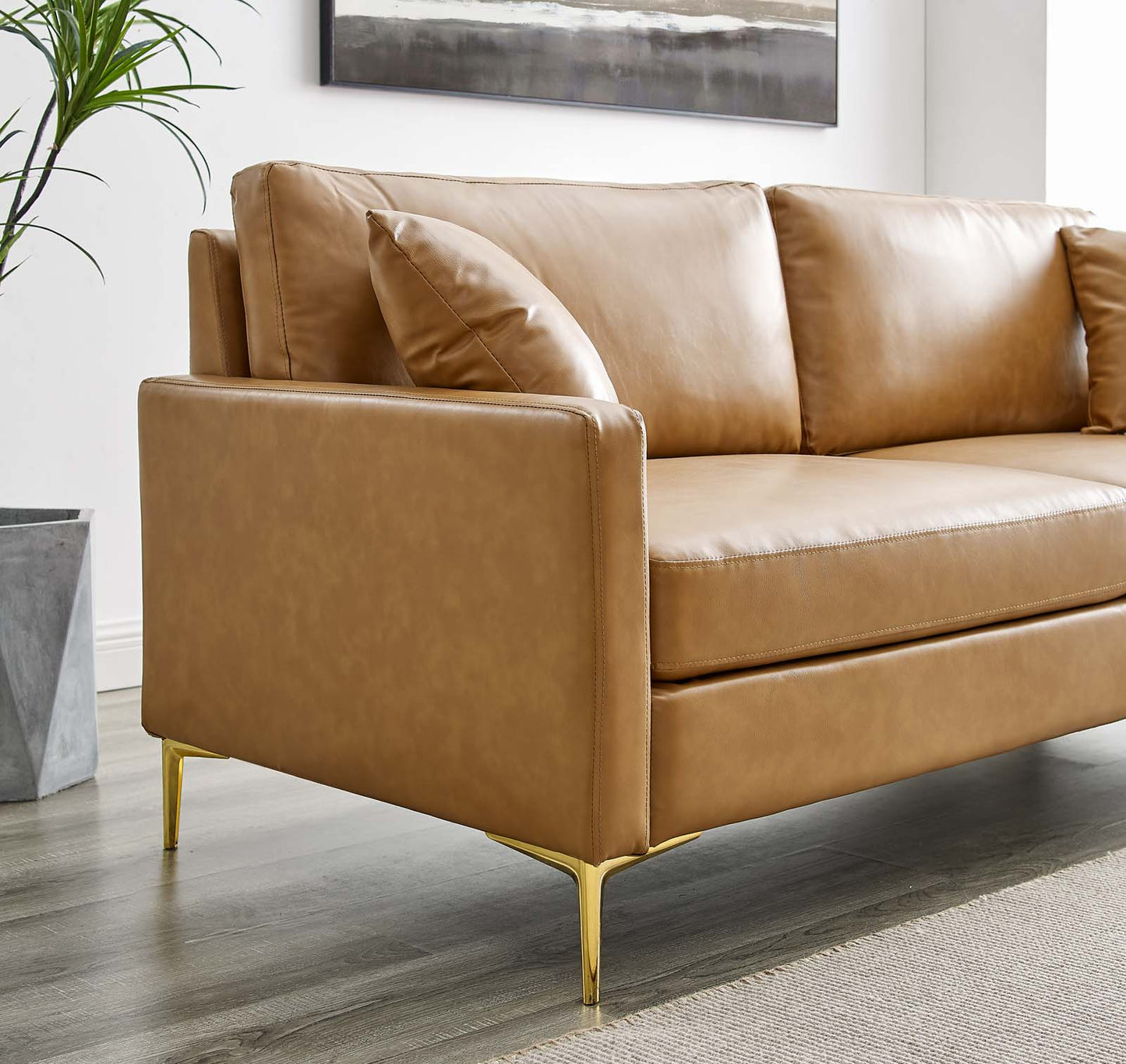 Juliana Vegan Leather Sofa Tan by Modway