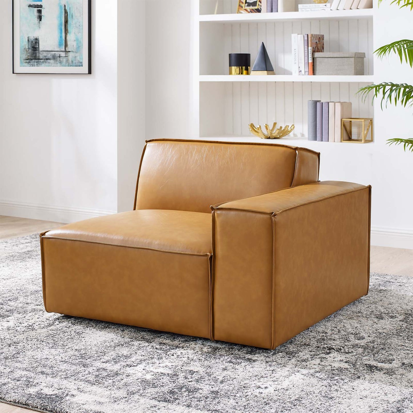 Restore Left-Arm Vegan Leather Sectional Sofa Chair Tan by Modway