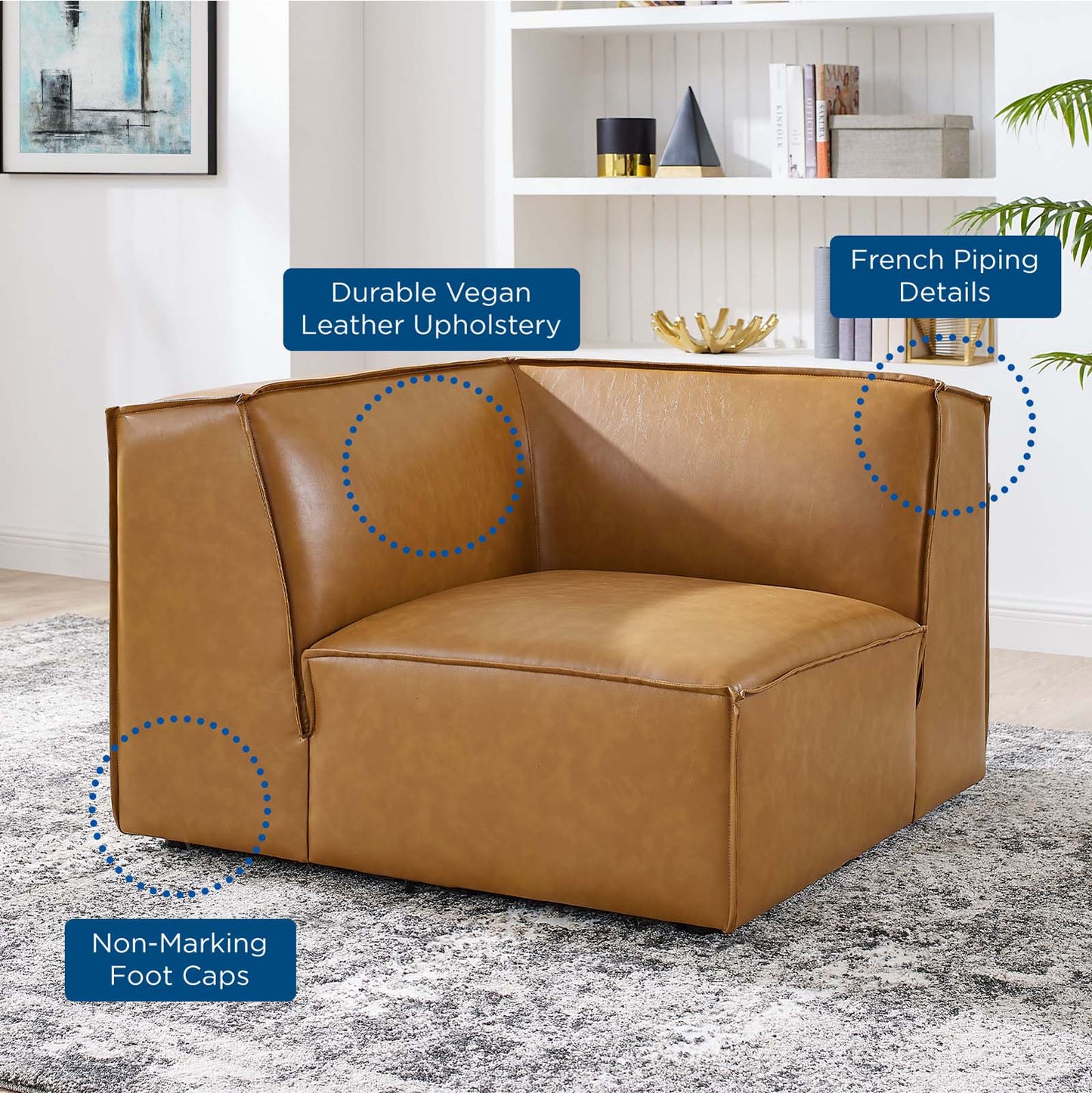 Restore Vegan Leather Sectional Sofa Corner Chair Tan by Modway