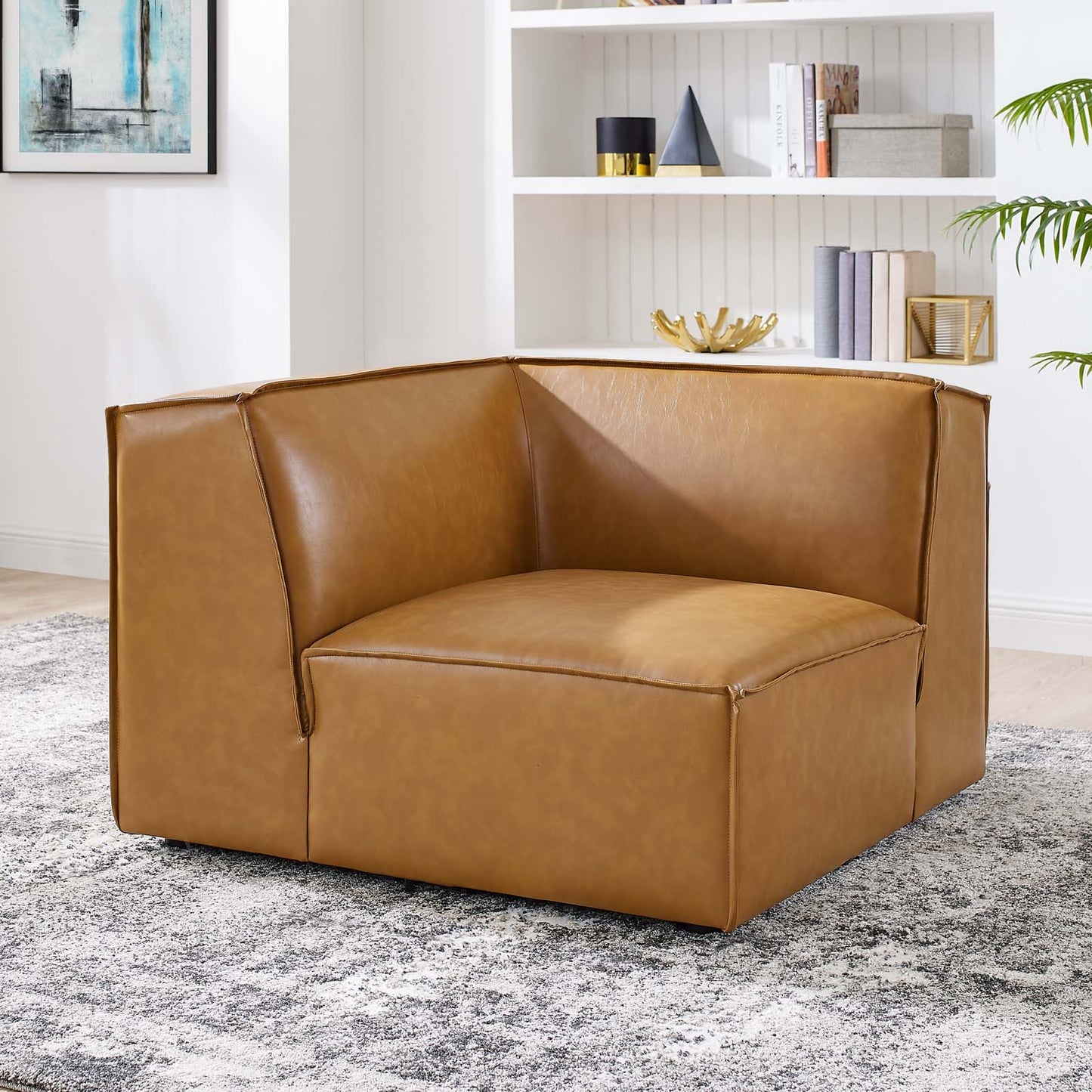 Restore Vegan Leather Sectional Sofa Corner Chair Tan by Modway