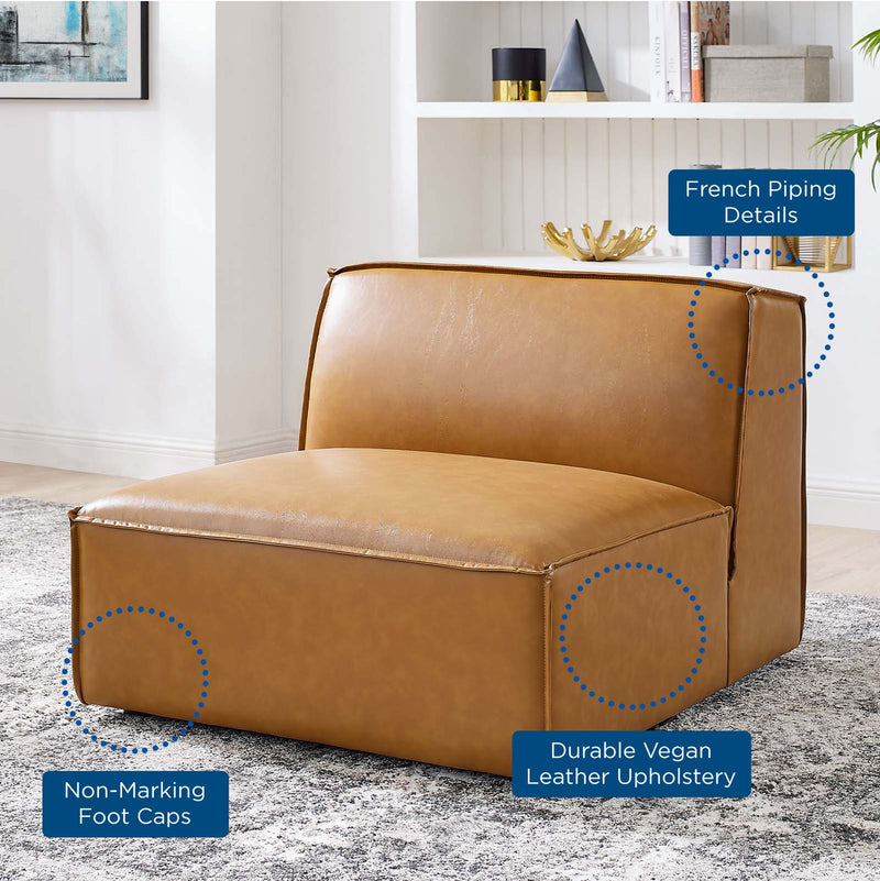 Restore Vegan Leather Sectional Sofa Armless Chair Tan by Modway