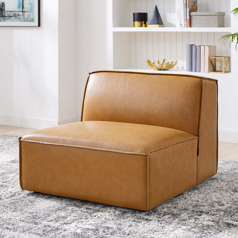 Restore Vegan Leather Sectional Sofa Armless Chair Tan by Modway