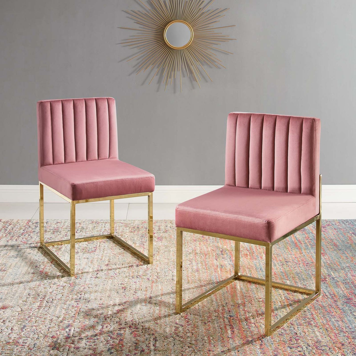 Carriage Dining Chair Performance Velvet Set of 2 | Polyester by Modway