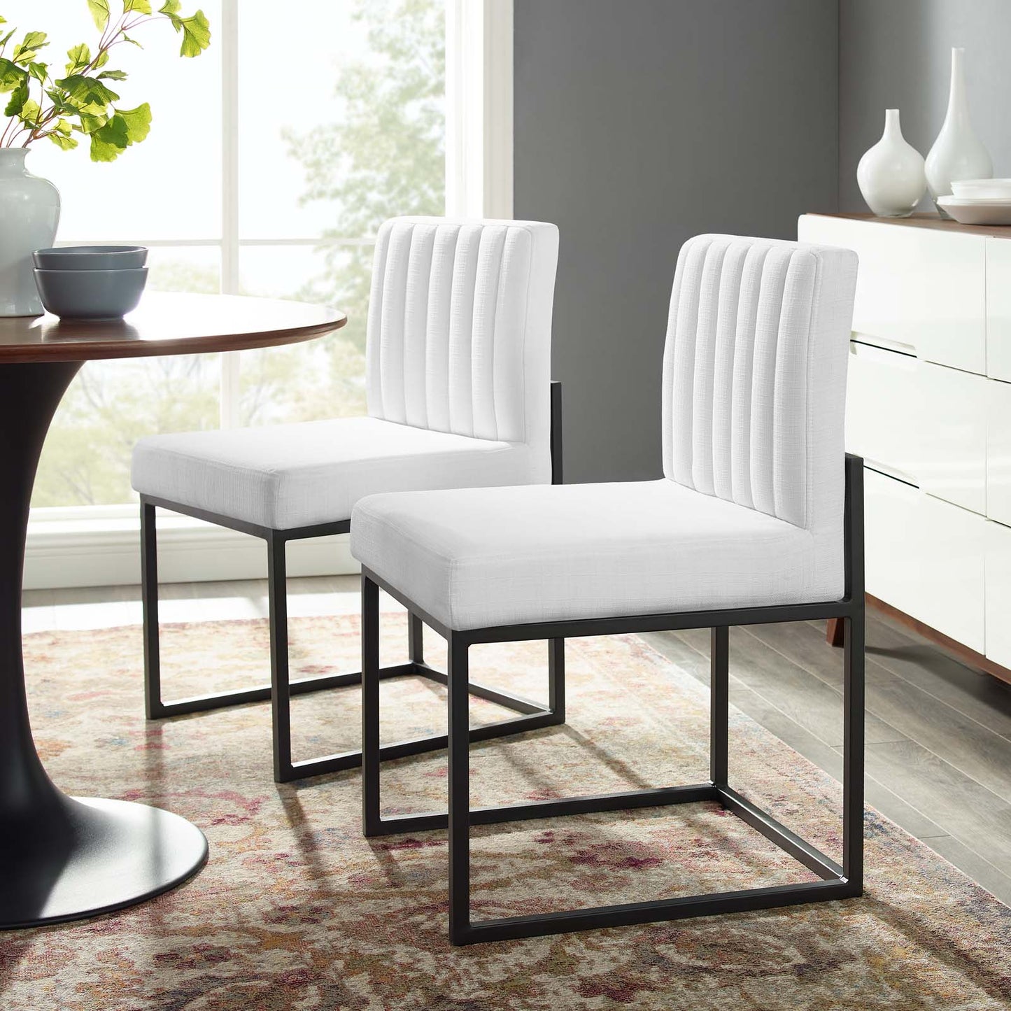 Carriage Dining Chair Upholstered Fabric Set of 2 | Polyester by Modway