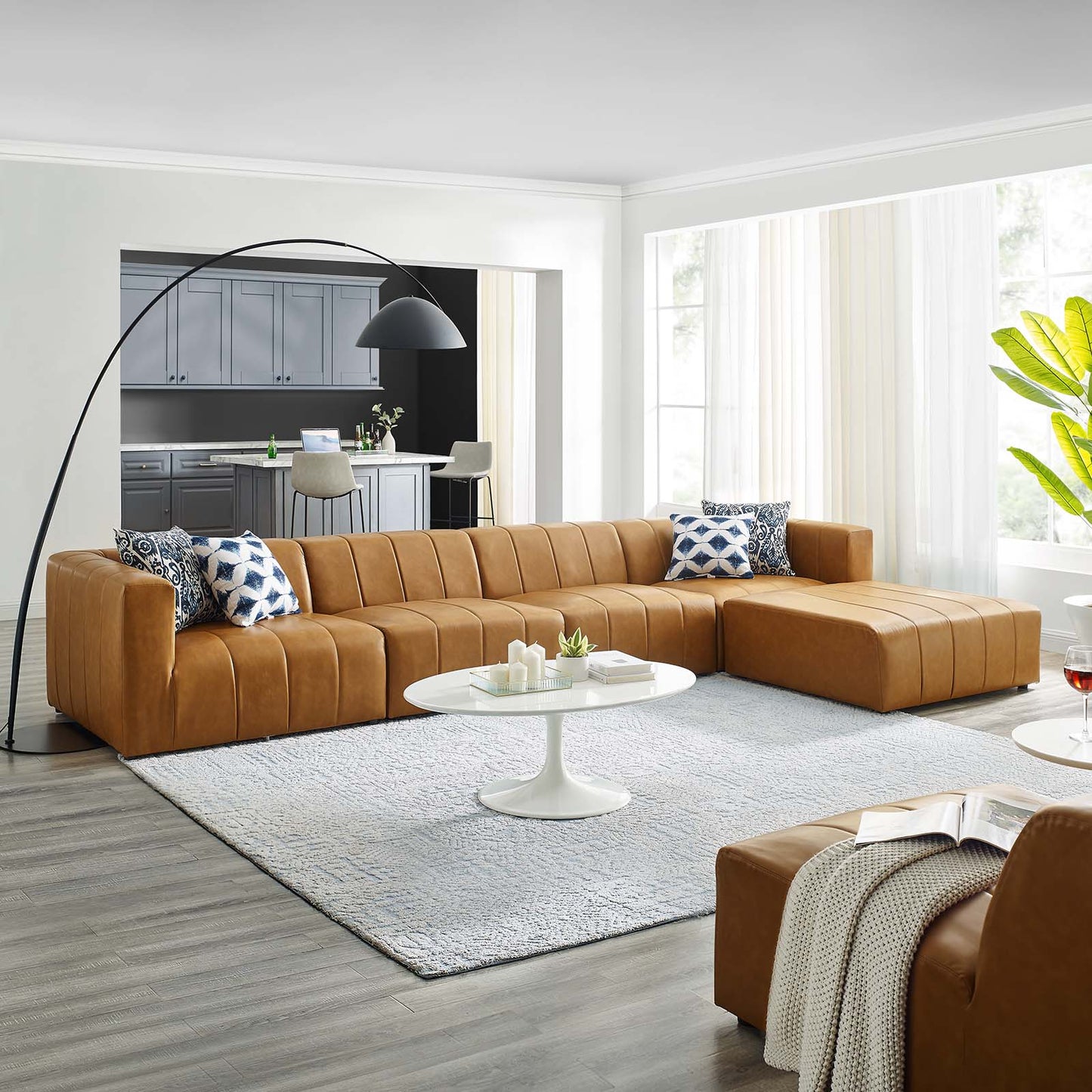 Bartlett Vegan Leather 5Piece Sectional Sofa Tan by Modway