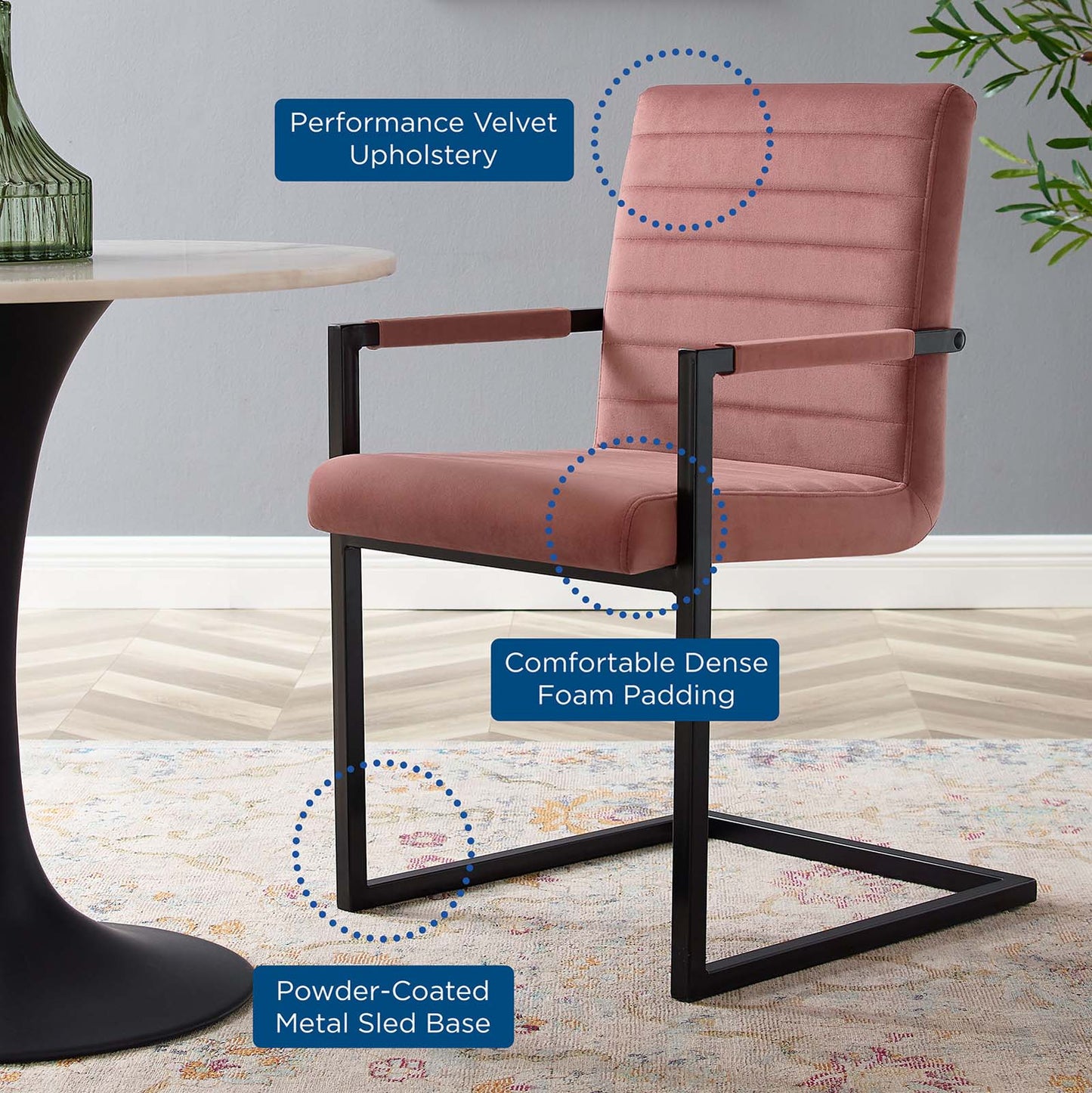 Savoy Performance Velvet Dining Chairs (Set of 2) Dusty Rose by Modway