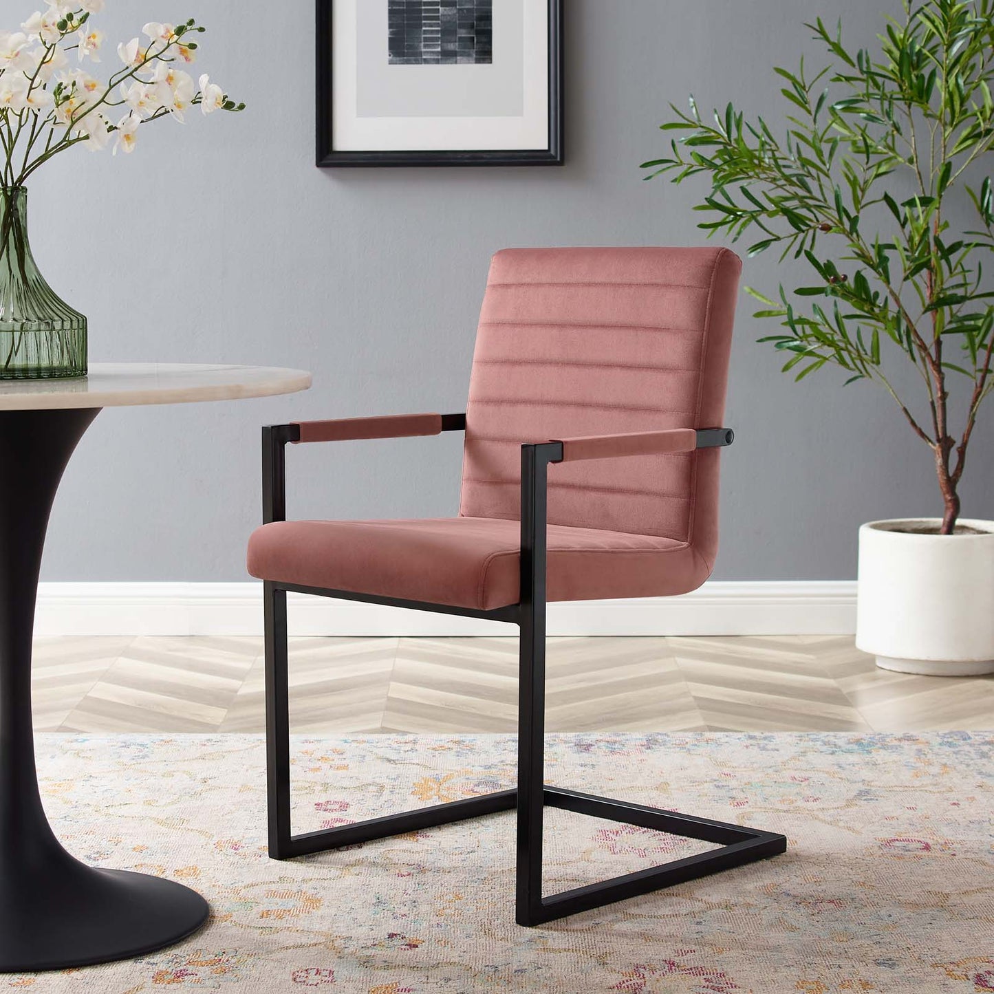 Savoy Performance Velvet Dining Chairs (Set of 2) Dusty Rose by Modway