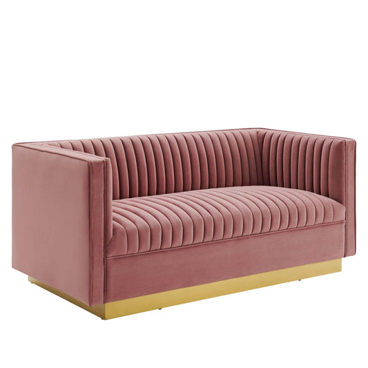 Sanguine Vertical Channel Tufted Performance Velvet Loveseat Dusty Rose by Modway