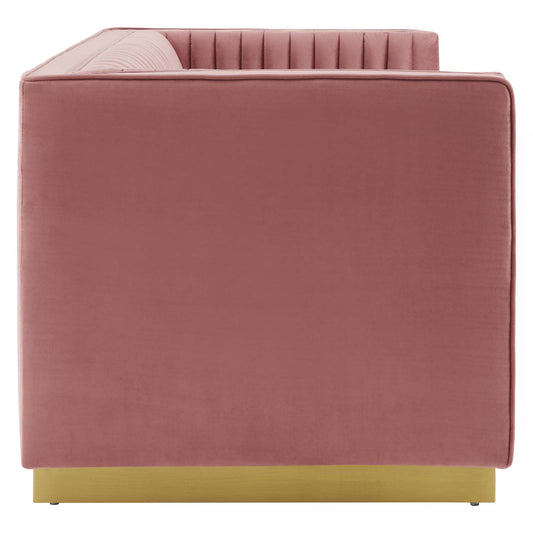 Sanguine Vertical Channel Tufted Performance Velvet Loveseat Dusty Rose by Modway