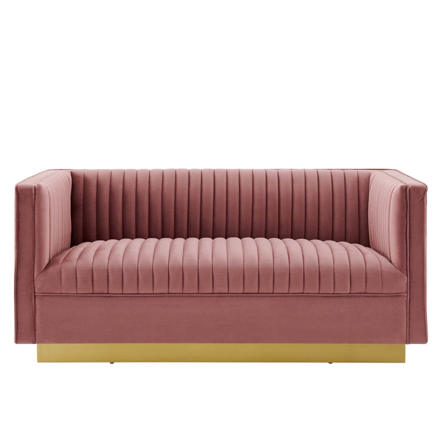 Sanguine Vertical Channel Tufted Performance Velvet Loveseat Dusty Rose by Modway