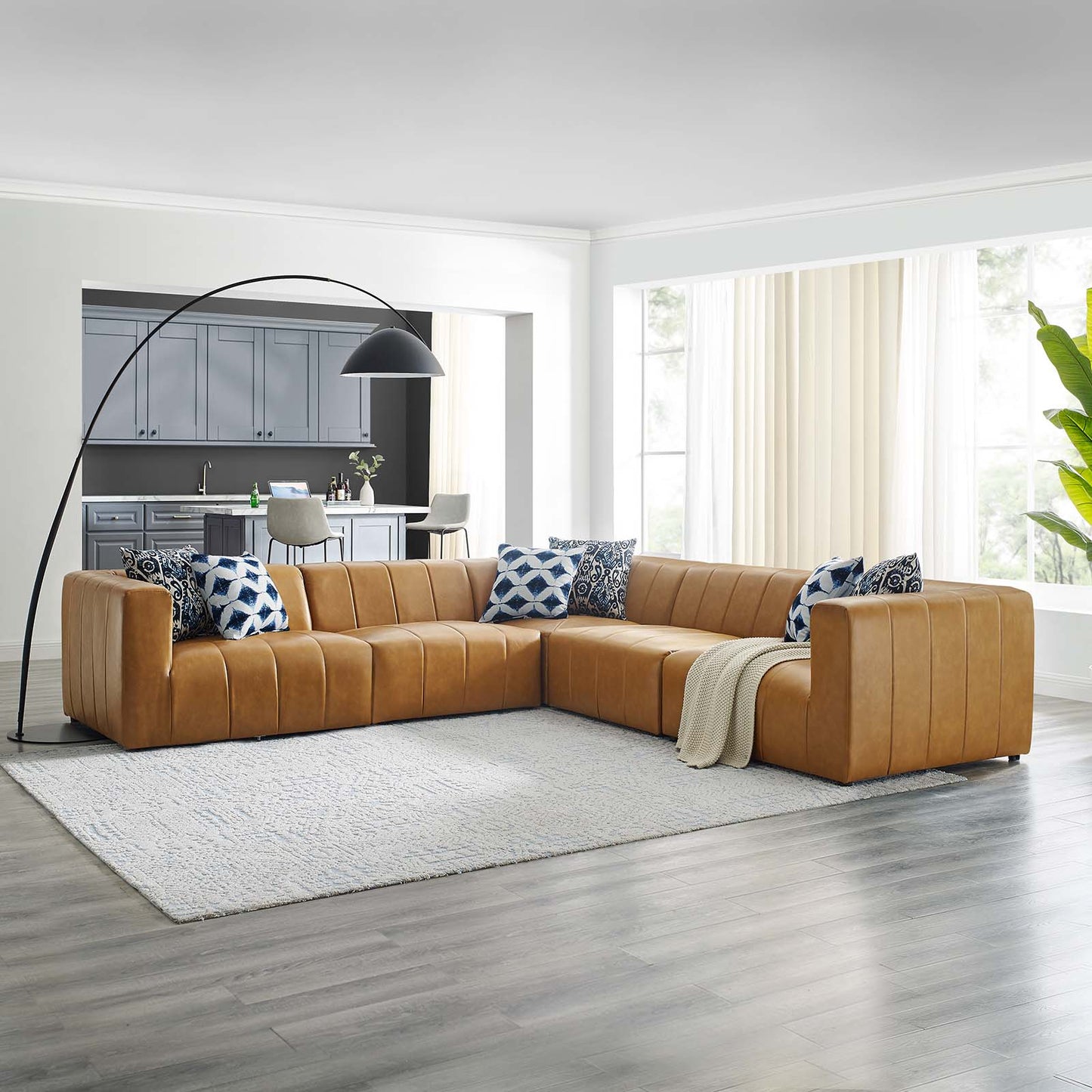 Bartlett Vegan Leather 5Piece Sectional Sofa Tan by Modway
