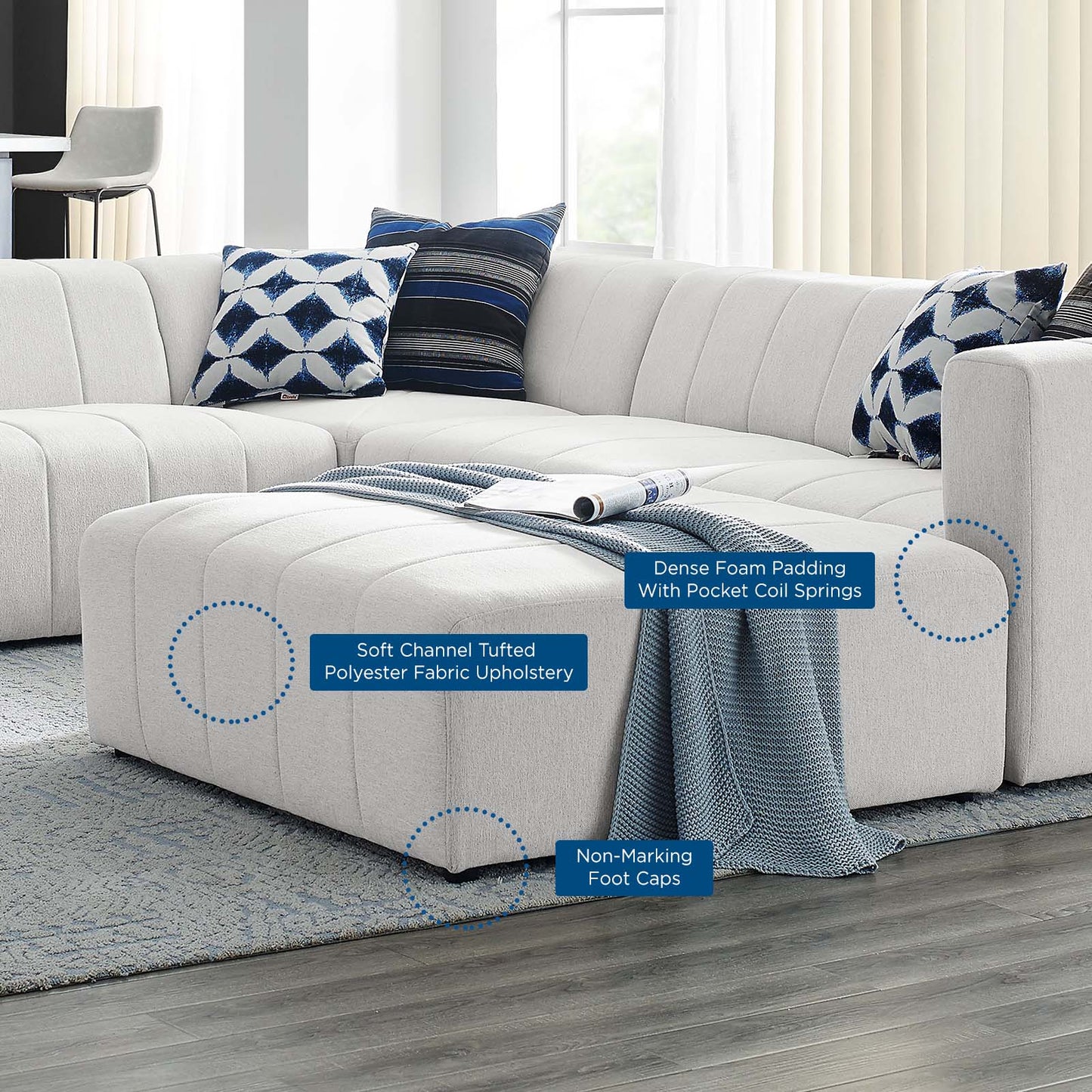 Bartlett Upholstered Fabric 6-Piece Sectional Sofa Ivory | Polyester by Modway