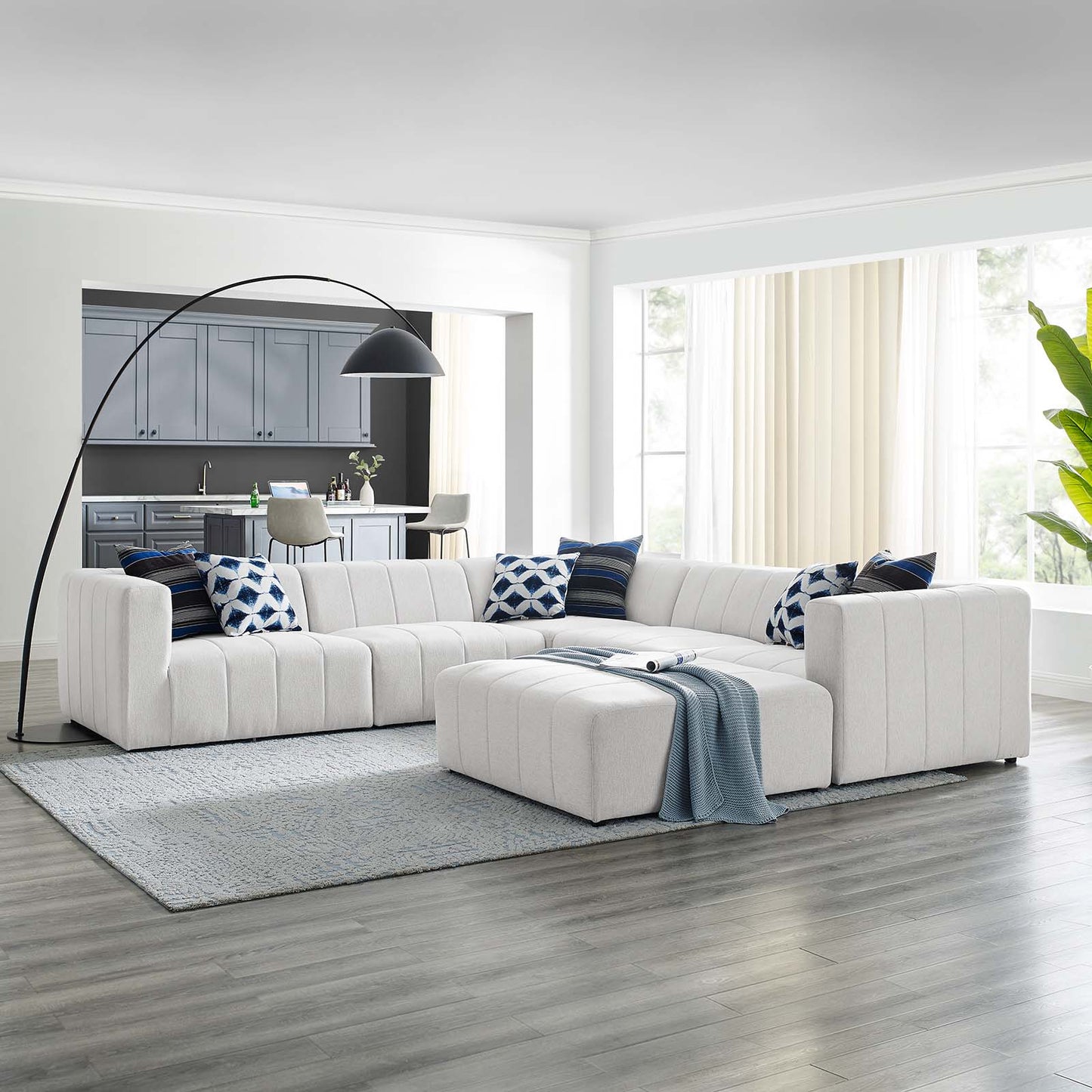 Bartlett Upholstered Fabric 6-Piece Sectional Sofa Ivory | Polyester by Modway
