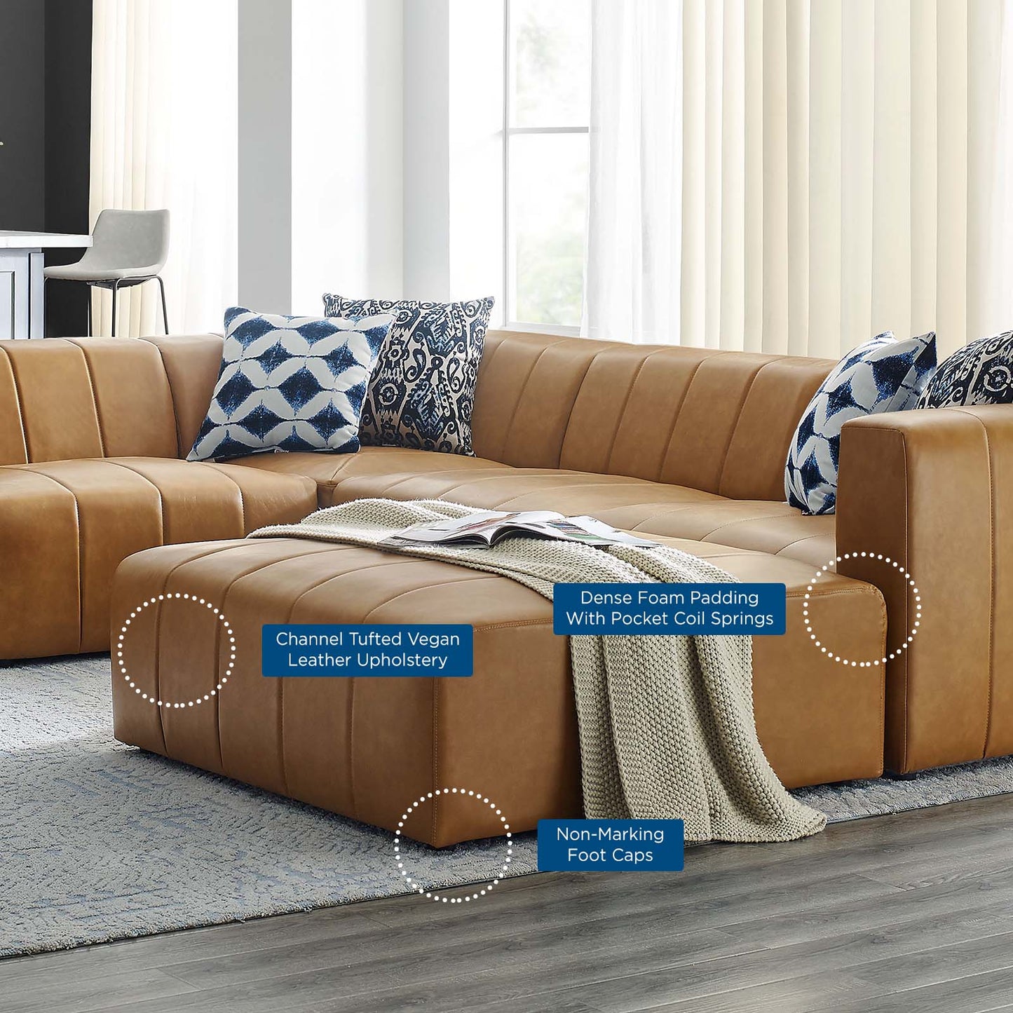 Bartlett Vegan Leather 6Piece Sectional Sofa Tan by Modway
