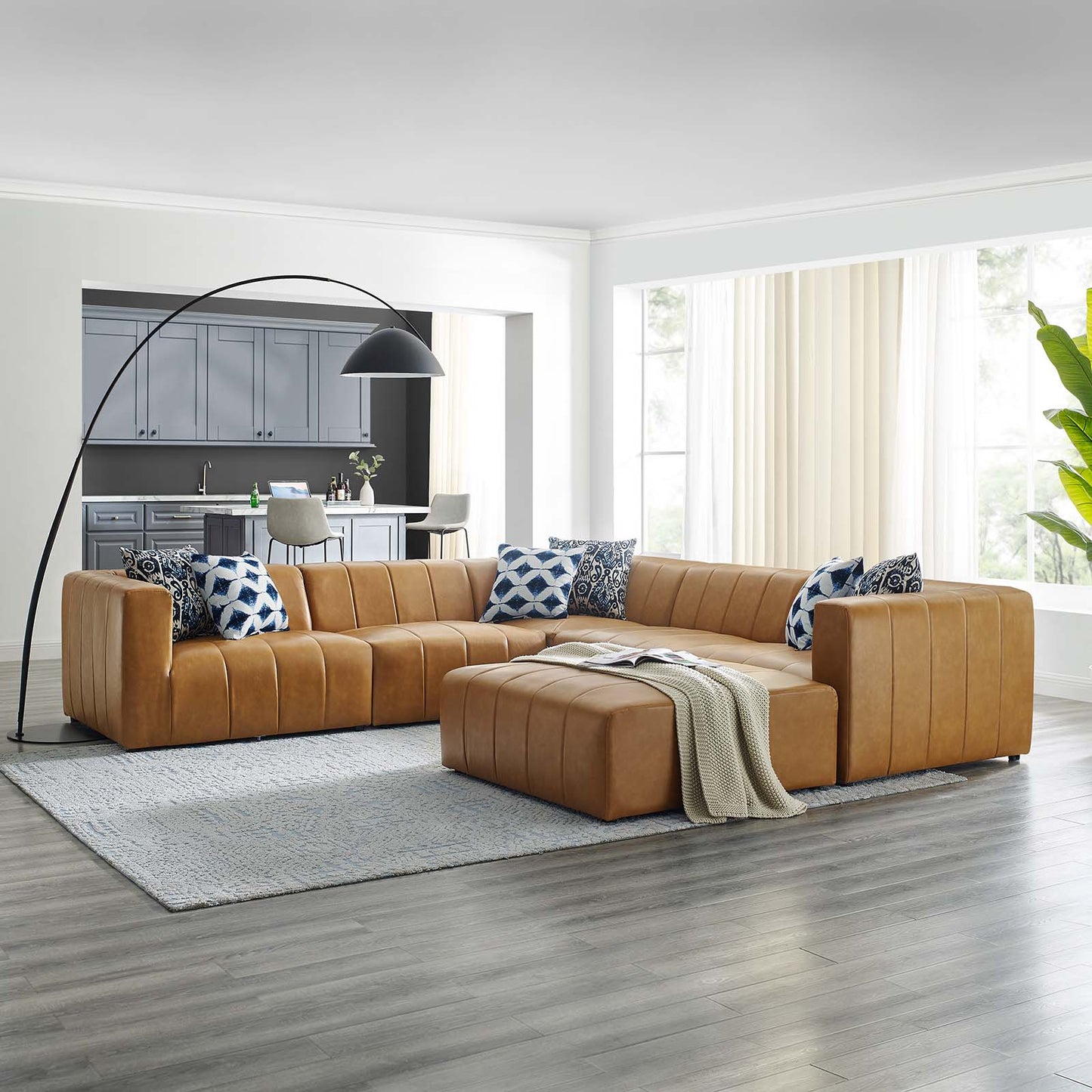 Bartlett Vegan Leather 6Piece Sectional Sofa Tan by Modway