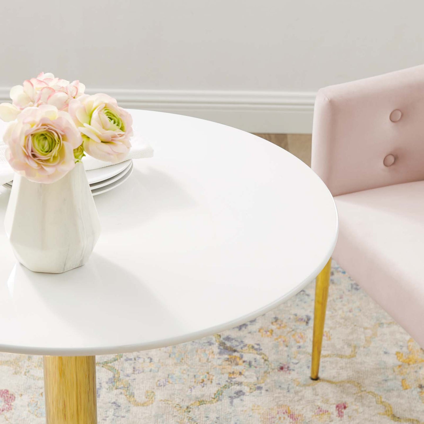 Verne 28" Dining Table in Gold White by Modway