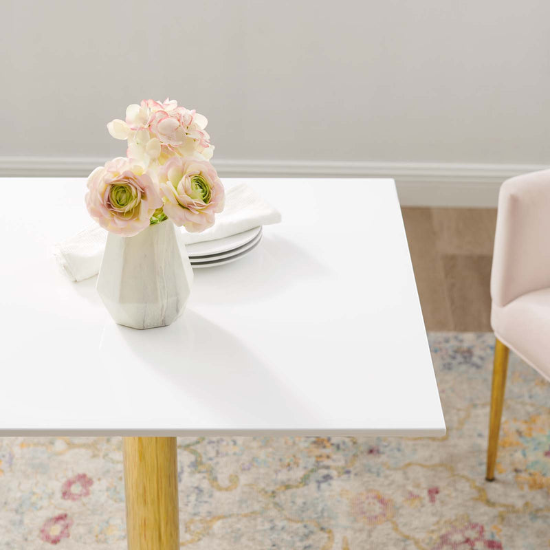 Verne 28" Square Dining Table in Gold White by Modway