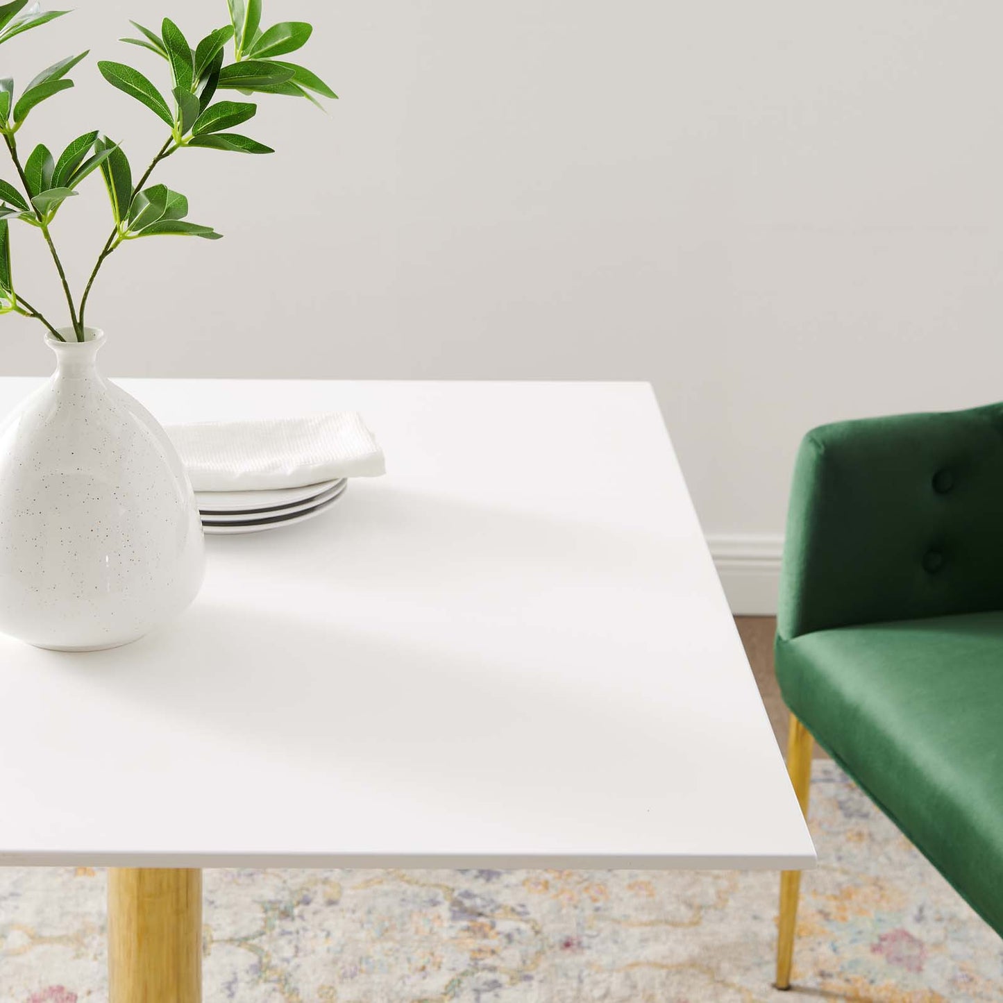 Verne 35" Square Dining Table in Gold White by Modway