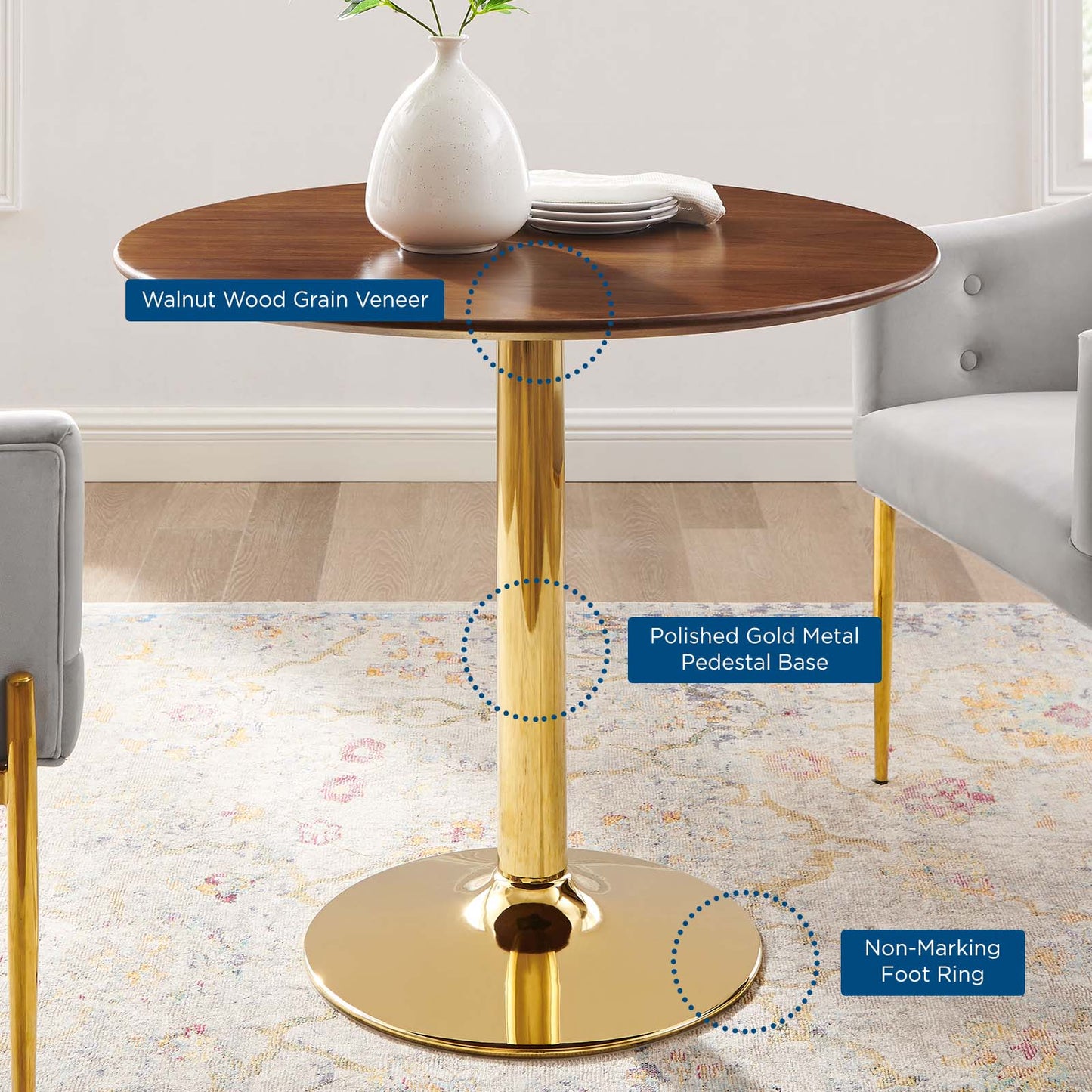 Verne 35" Dining Table in Gold White by Modway