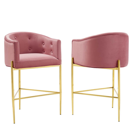 Savour Tufted Performance Velvet Bar Stool Set of 2 by Modway