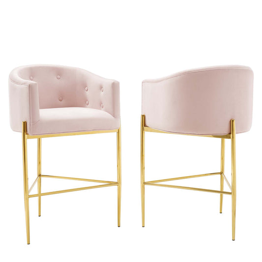 Savour Tufted Performance Velvet Bar Stool Set of 2 by Modway