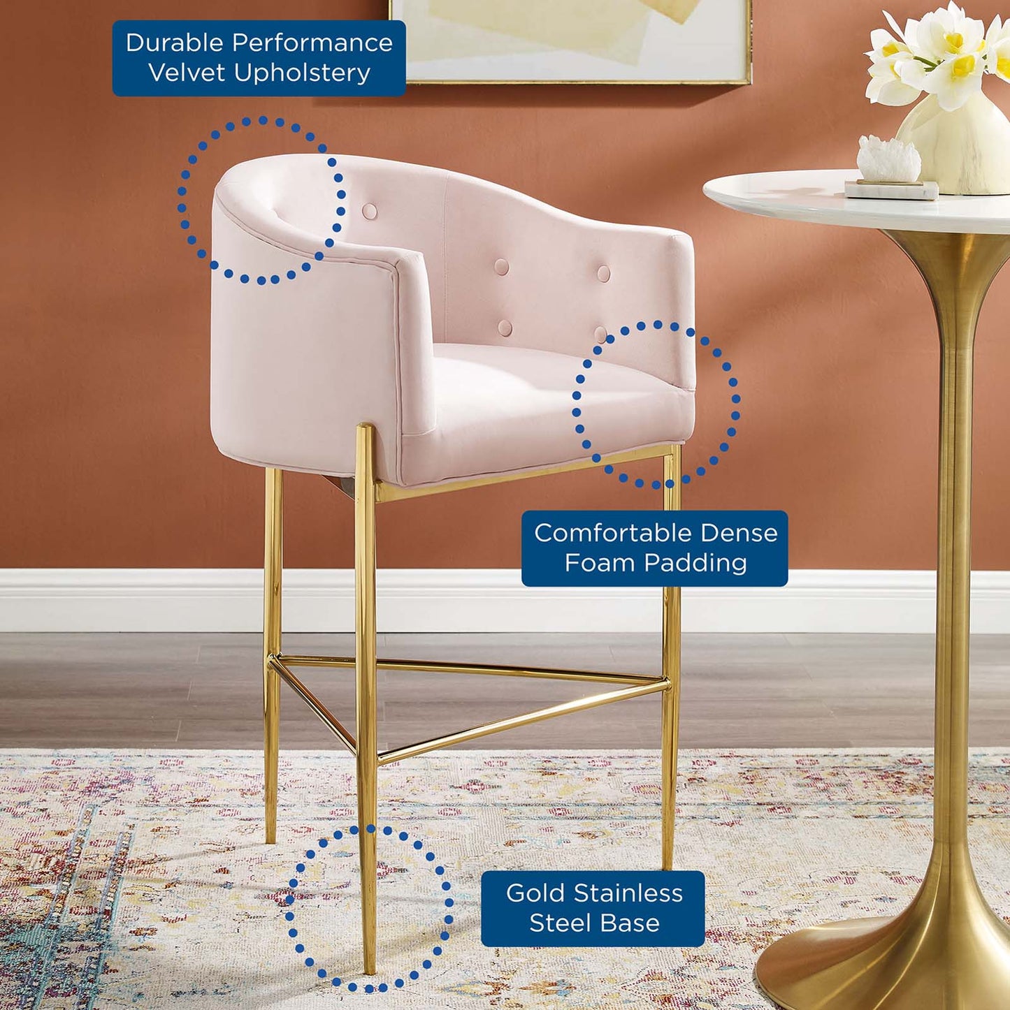 Savour Tufted Performance Velvet Bar Stool Set of 2 by Modway