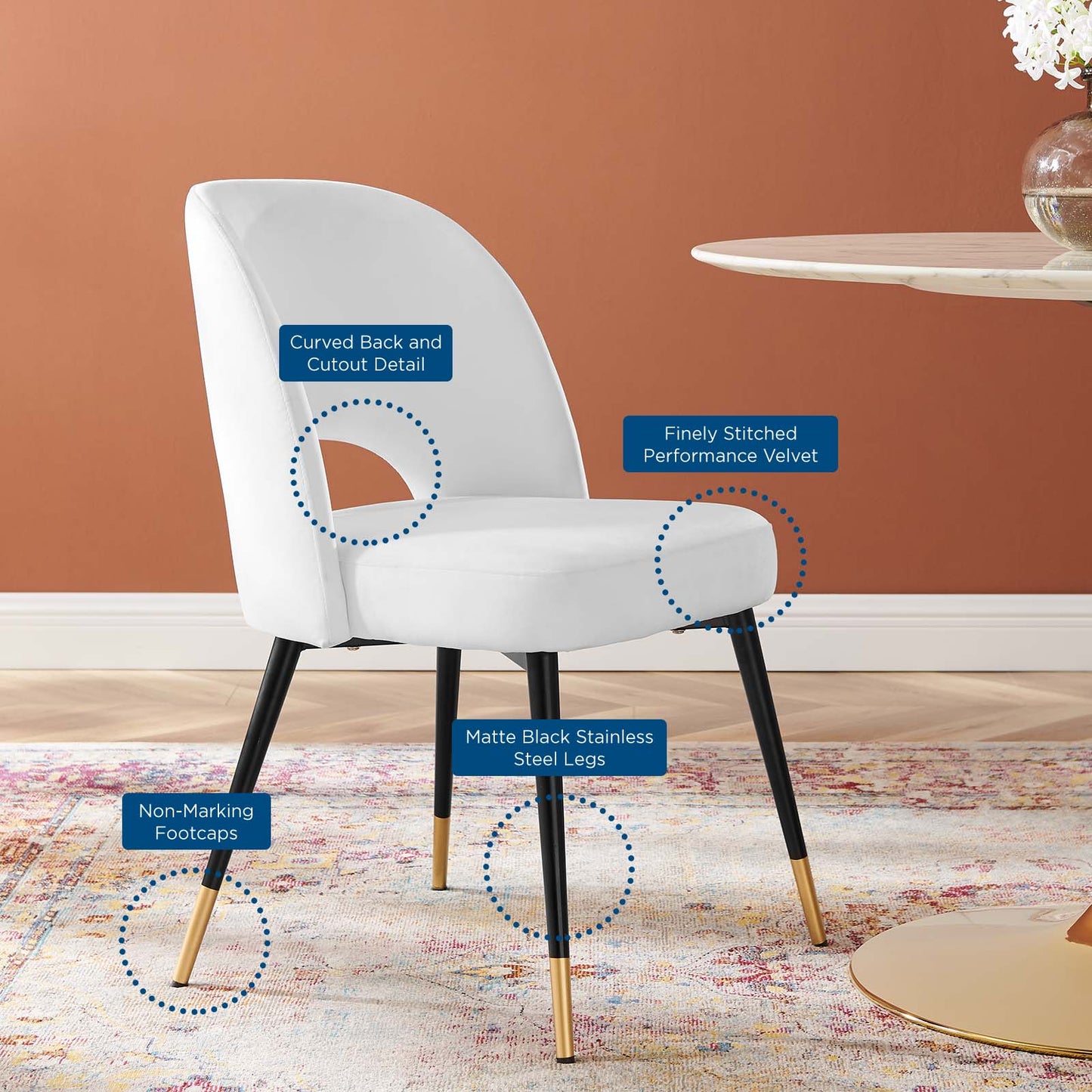 Rouse Performance Velvet Dining Side Chairs Set of 2 by Modway