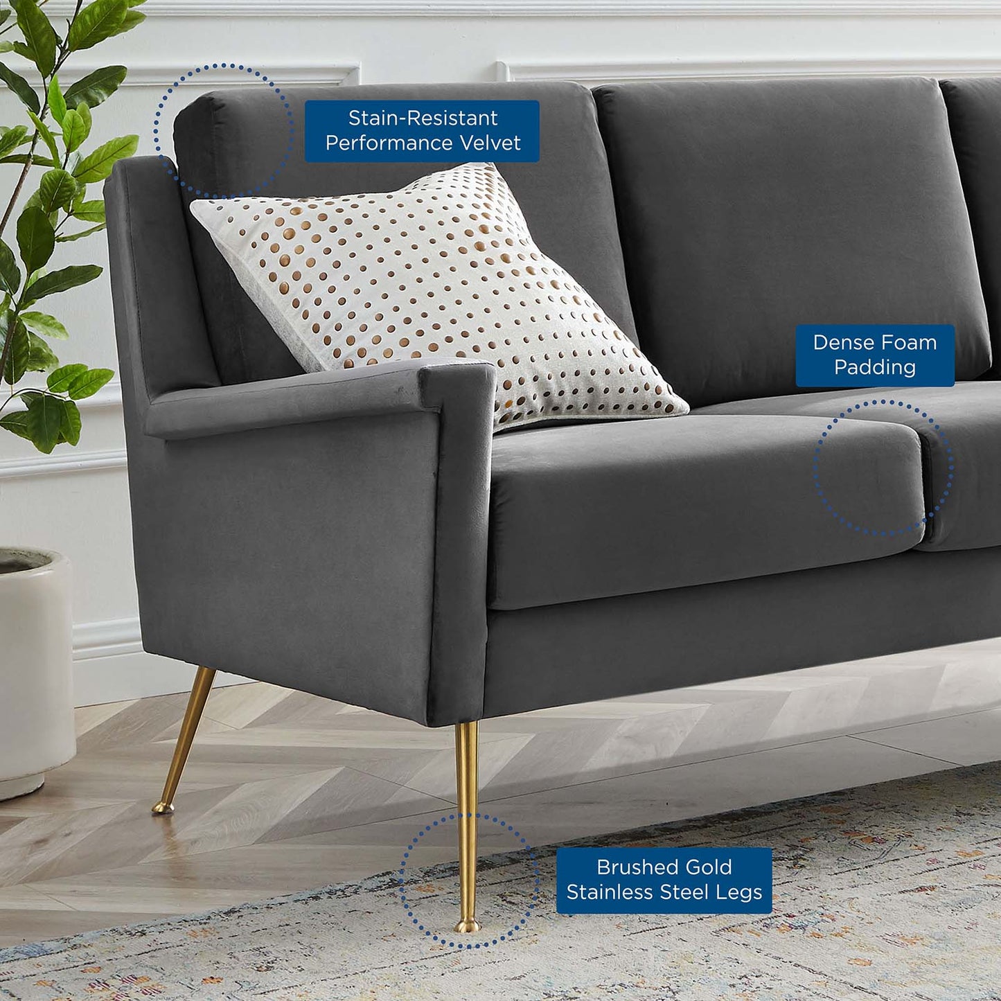 Chesapeake Performance Velvet Sofa Gold Gray by Modway