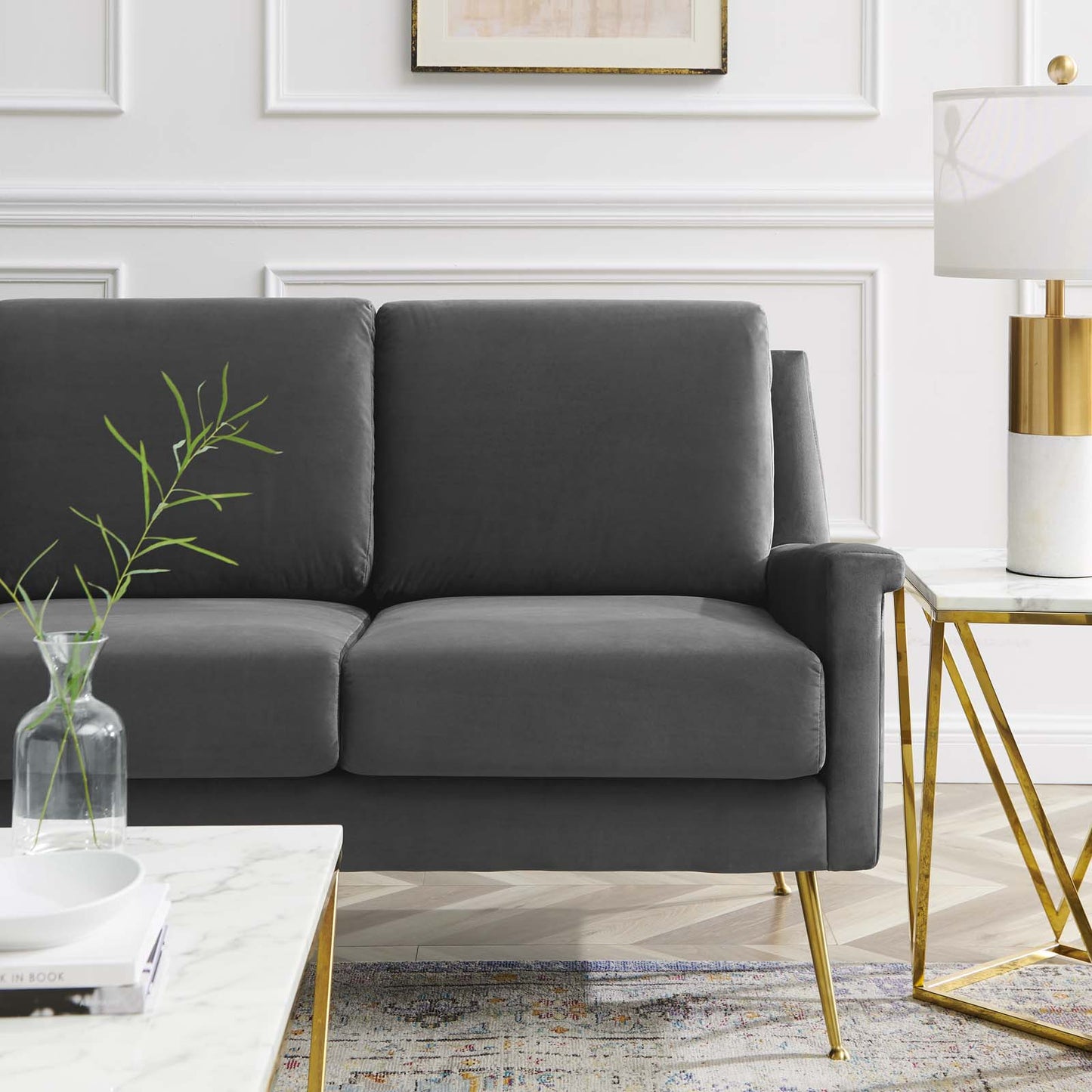 Chesapeake Performance Velvet Sofa Gold Gray by Modway