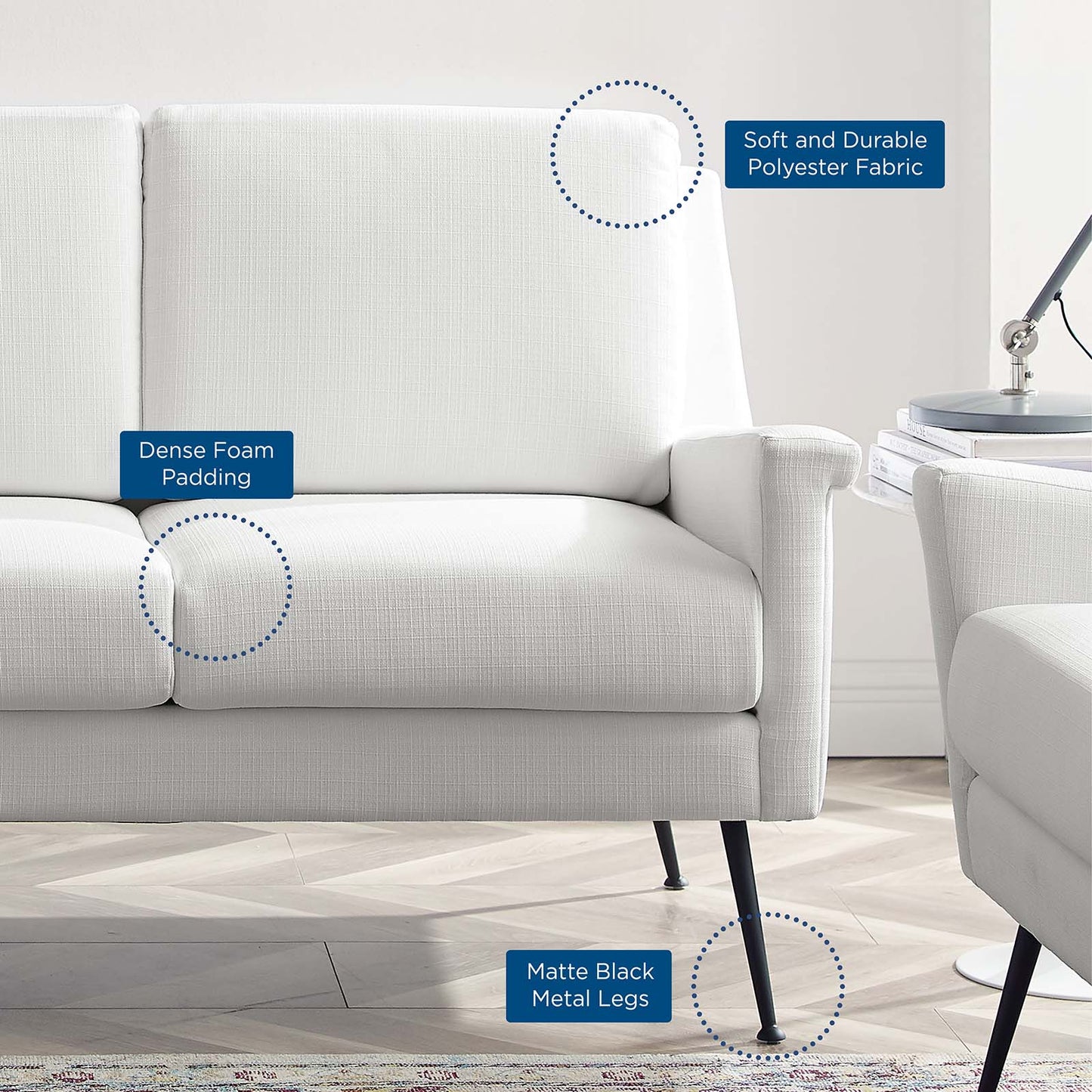 Chesapeake Fabric Sofa Black White | Polyester by Modway