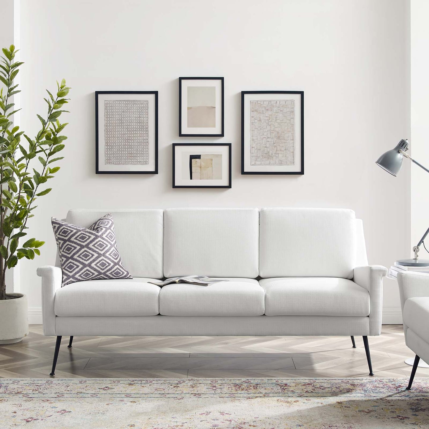 Chesapeake Fabric Sofa Black White | Polyester by Modway
