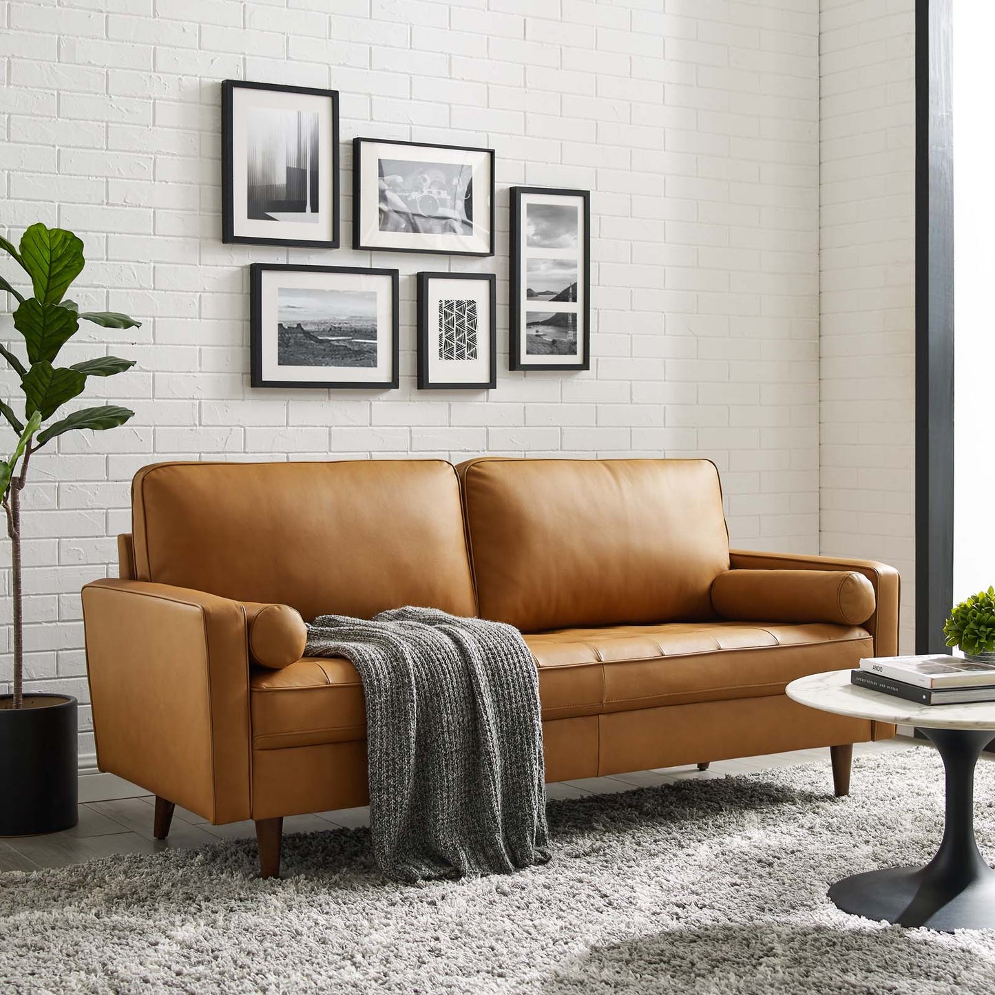 Valour Leather Sofa Tan by Modway