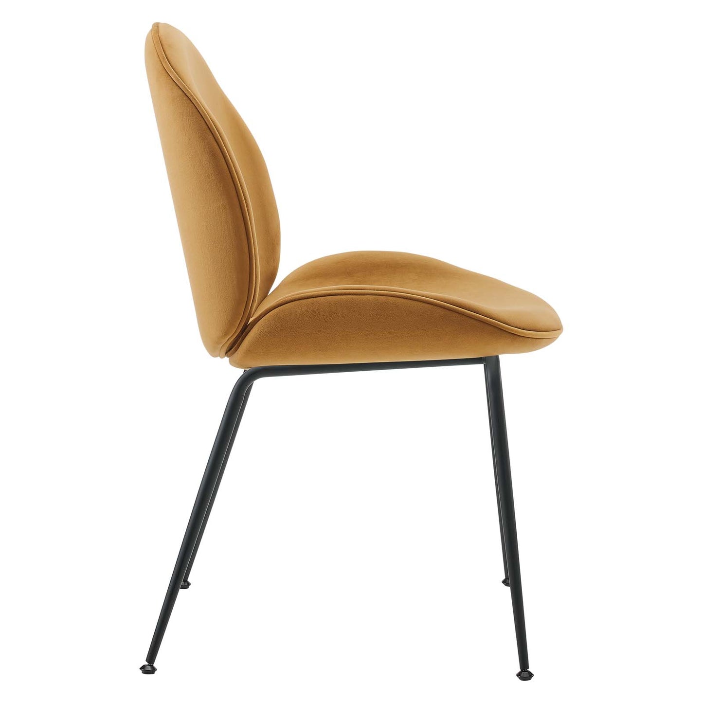Scoop Black Powder Coated Steel Leg Performance Velvet Dining Chairs - Set of 2 Cognac | Polyester by Modway