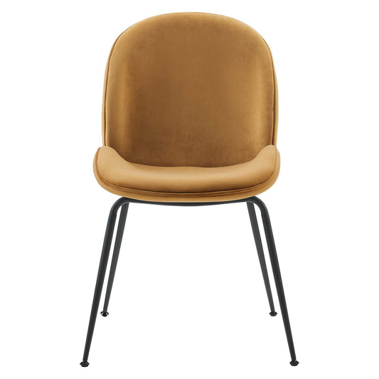 Scoop Black Powder Coated Steel Leg Performance Velvet Dining Chairs - Set of 2 Cognac | Polyester by Modway