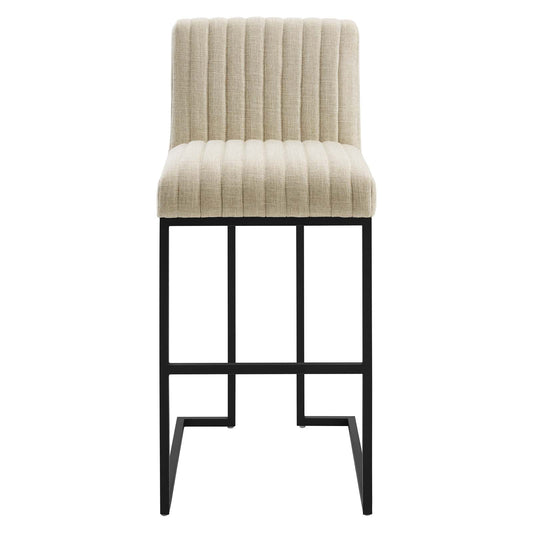 Indulge Channel Tufted Fabric Bar Stool Beige | Polyester by Modway