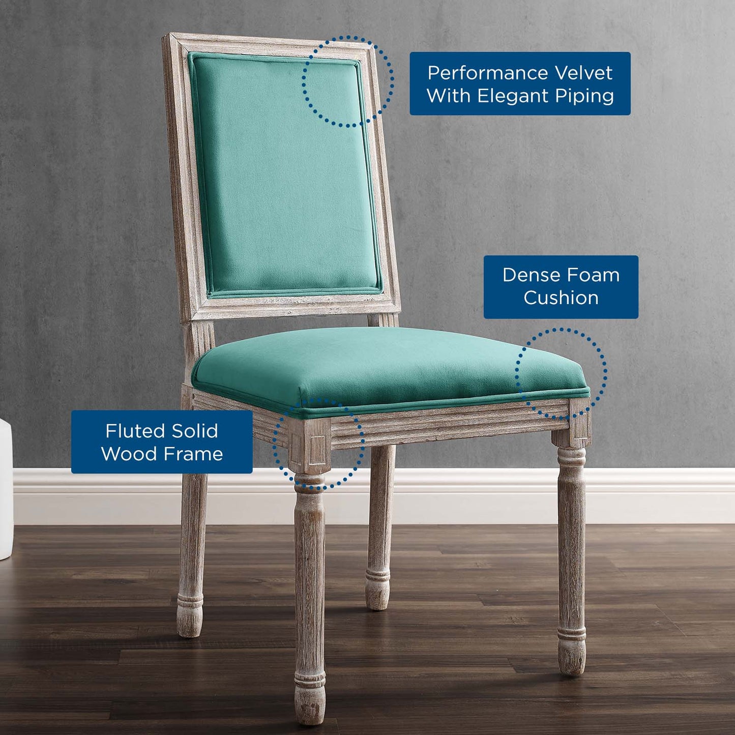 Court French Vintage Upholstered Fabric Dining Side Chair by Modway