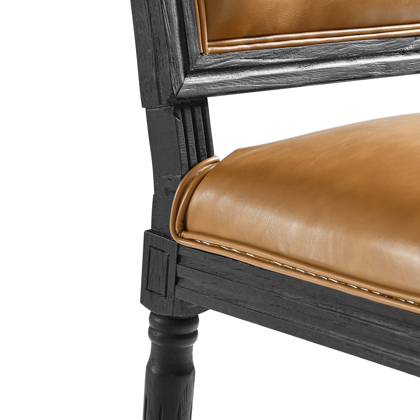 Court French Vintage Vegan Leather Dining Side Chair in Black Tan by Modway