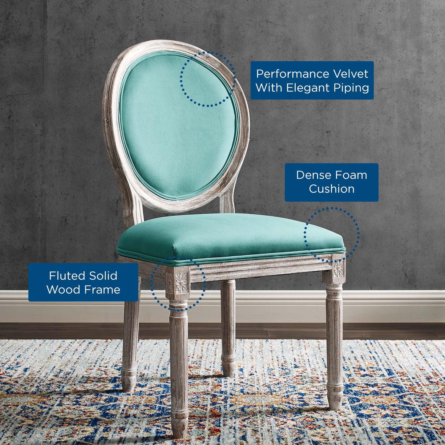 Emanate Vintage French Upholstered Fabric Dining Side Chair by Modway