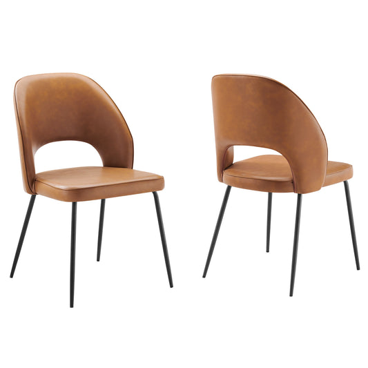 Nico Vegan Leather Dining Chair Set of 2 in Black Tan by Modway