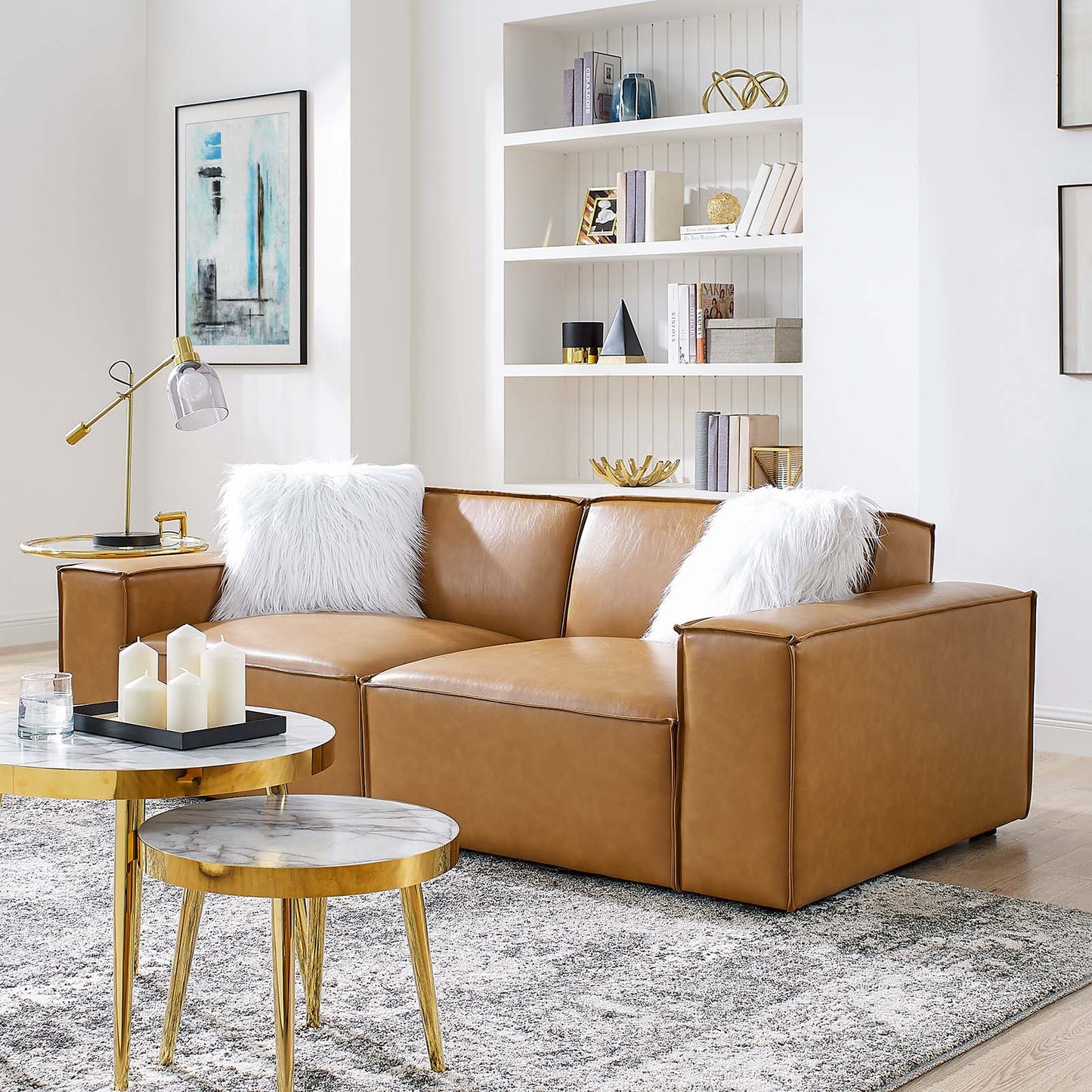 Restore Vegan Leather Loveseat in Tan by Modway