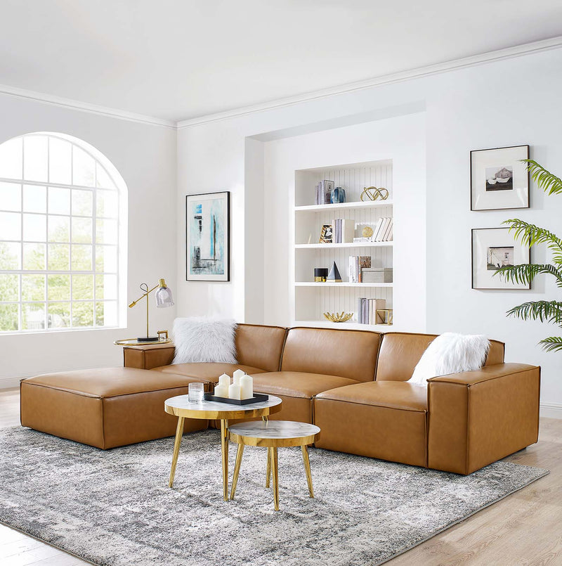Restore 4 Pieces Vegan Leather Sectional Sofa in Tan by Modway