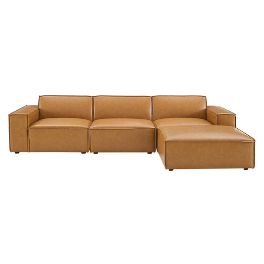 Restore 4 Pieces Vegan Leather Sectional Sofa in Tan by Modway