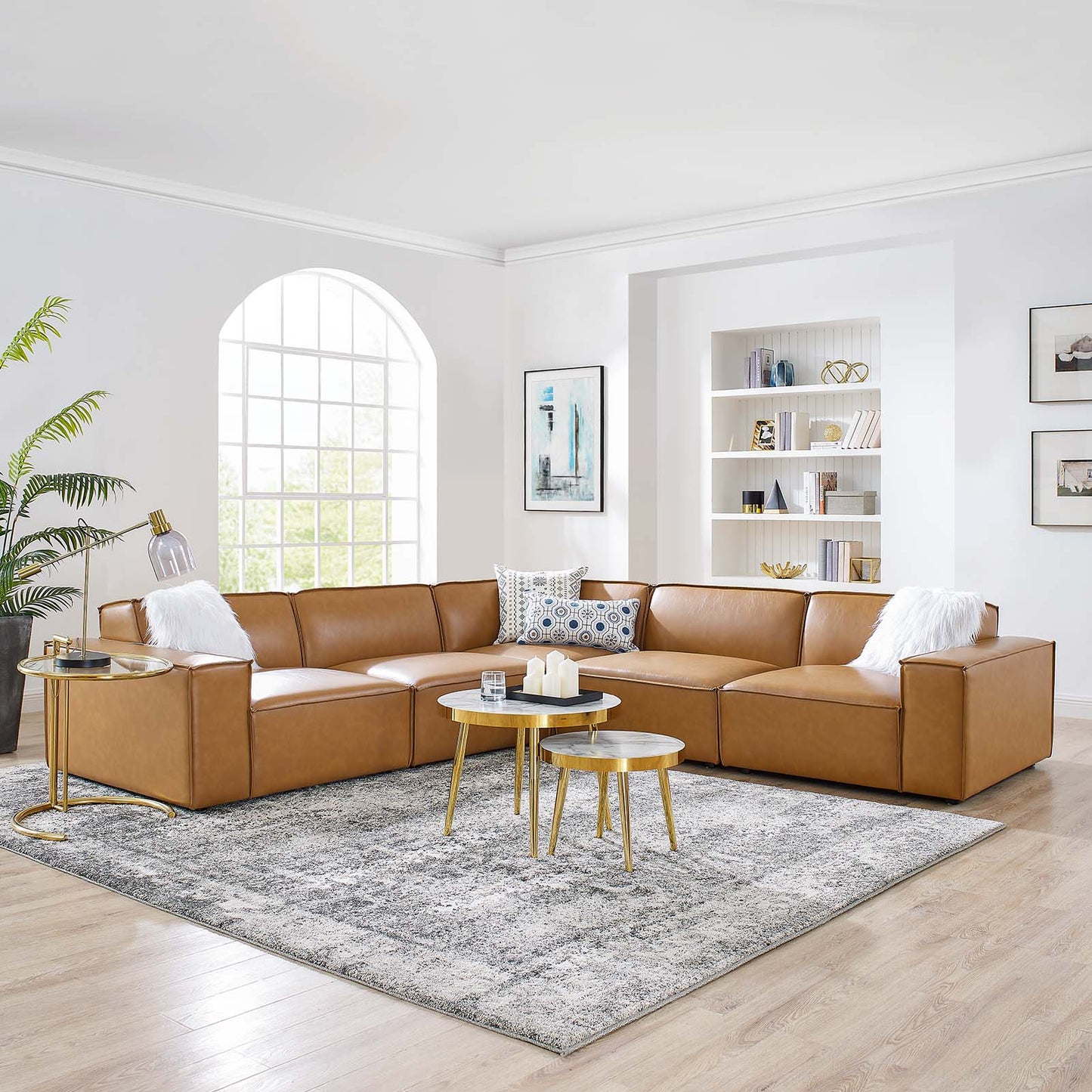 Restore 5-Piece Vegan Leather Sectional Sofa in Tan by Modway